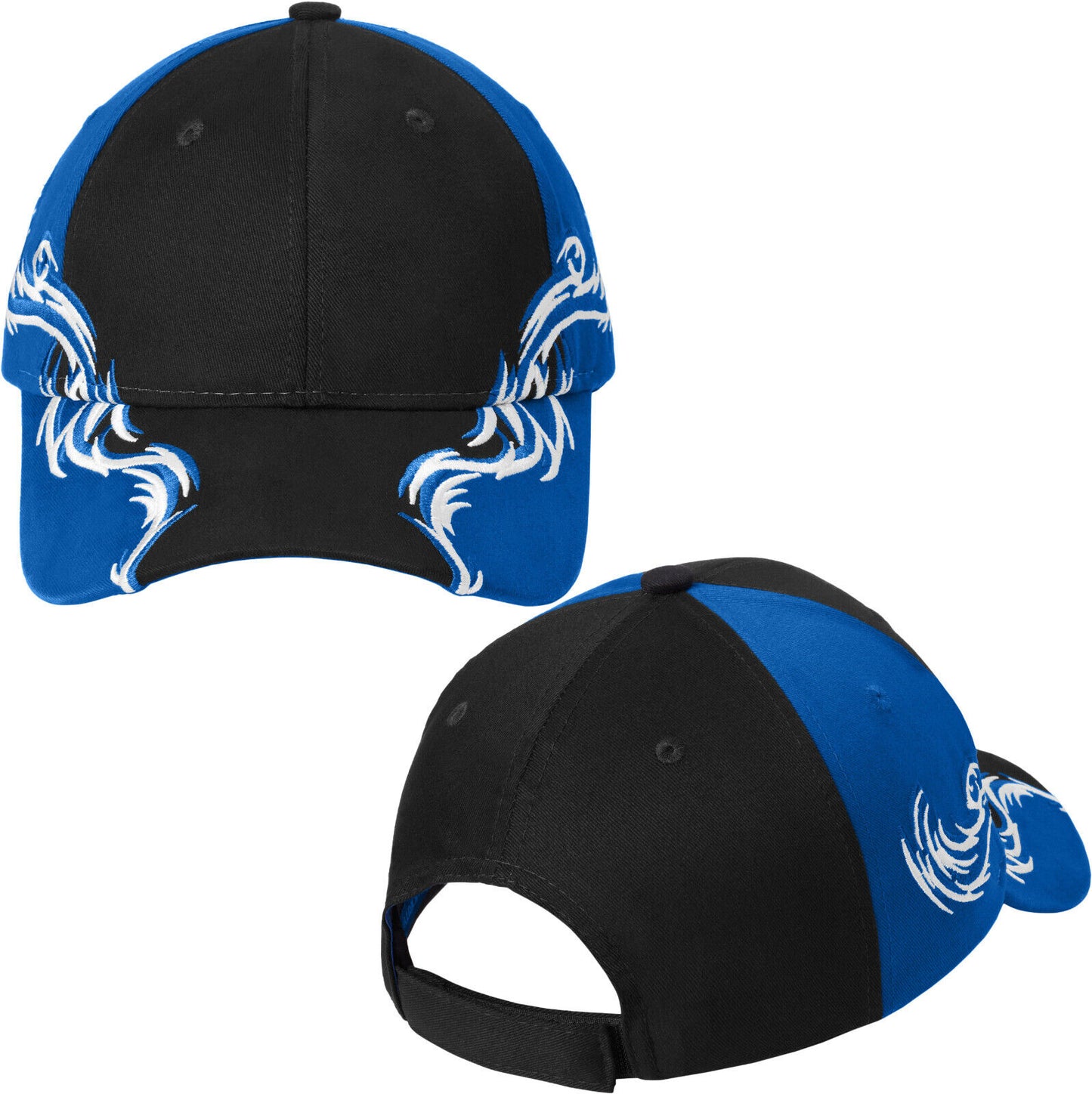 Colorblock Racing Cap With Flames Structured Mid Profile 100% Cotton Twill Hat