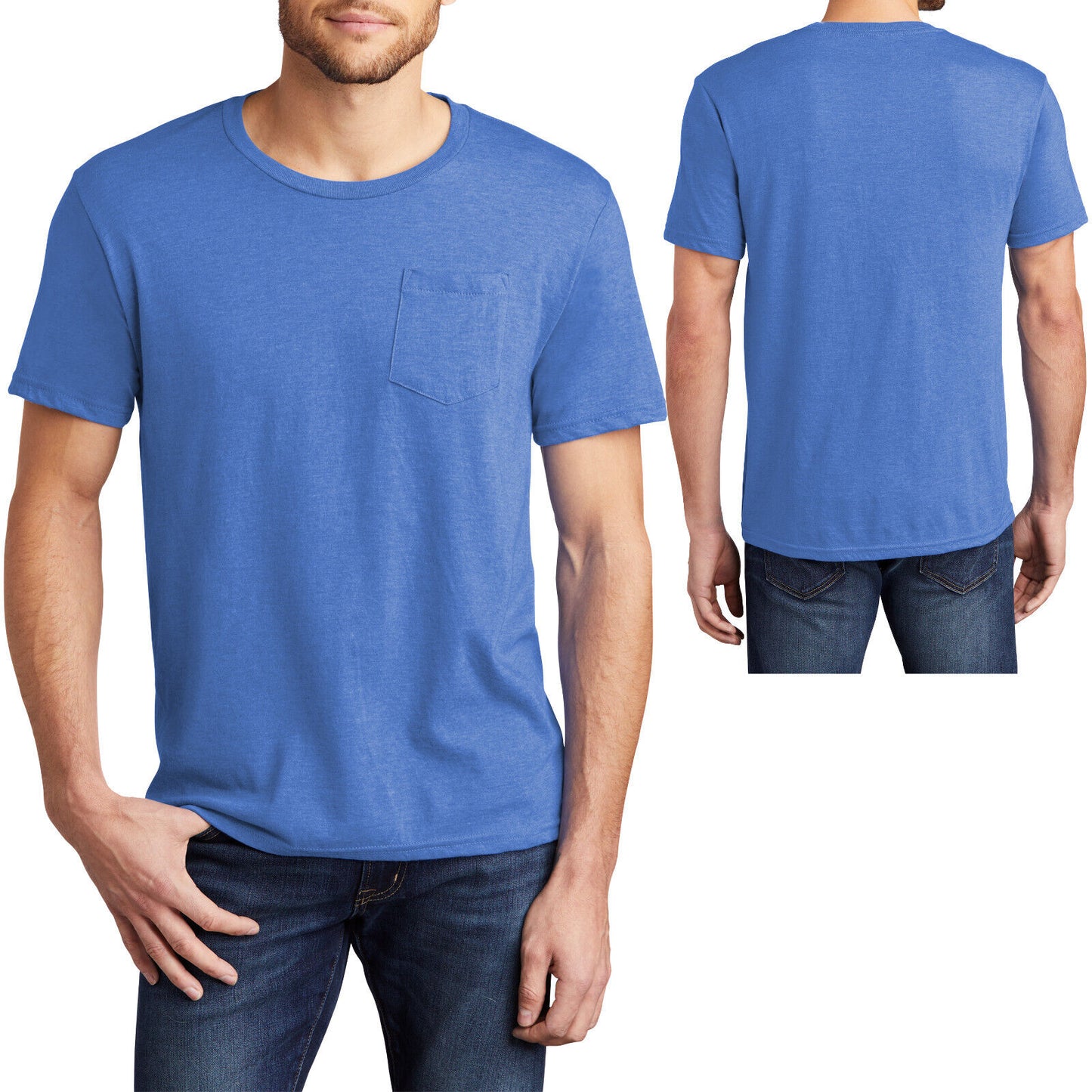 Mens Heathers & Solids Crew Neck T-Shirt with POCKET Tee Size XL, 2XL, 3XL, 4XL