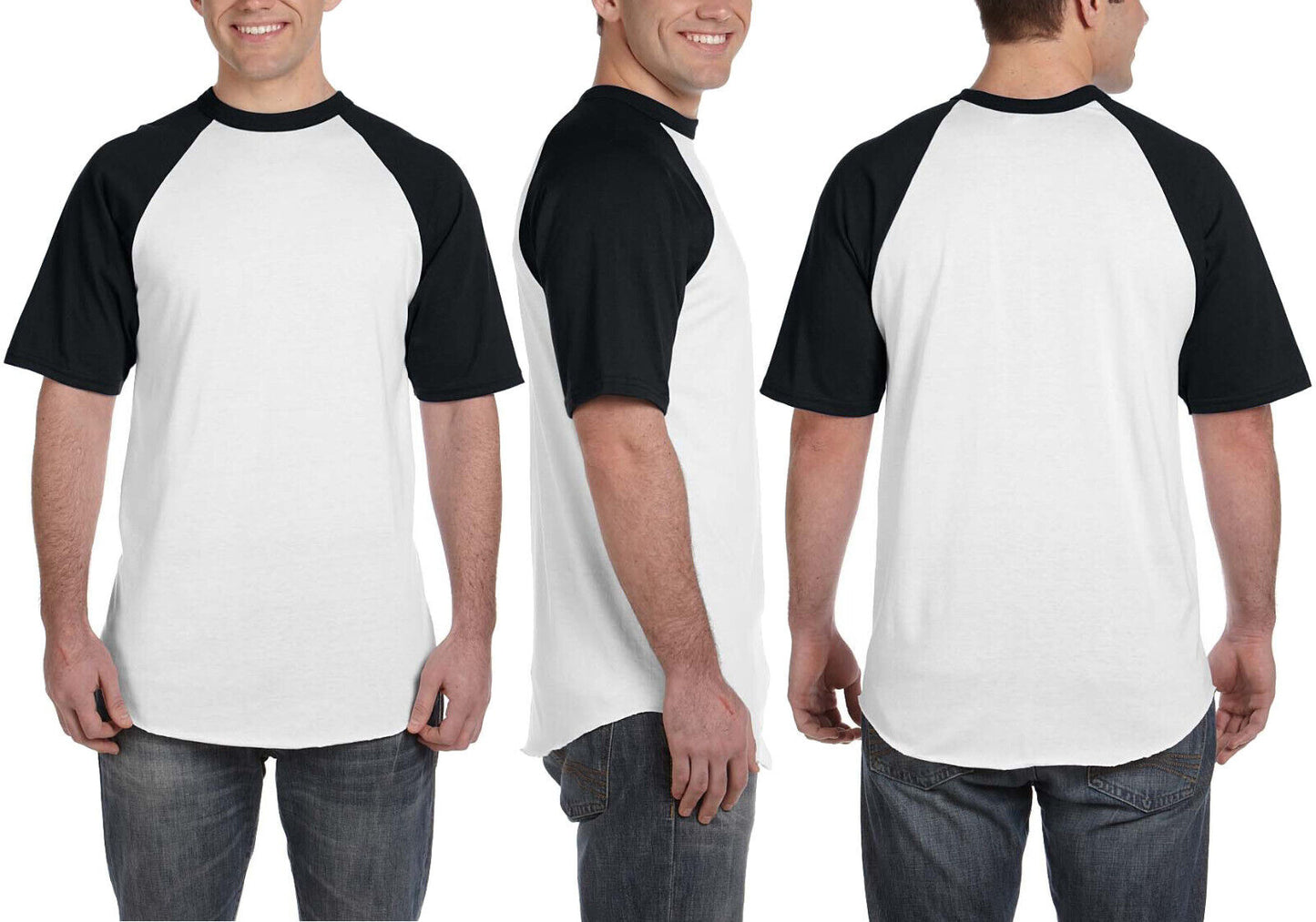 Mens Short-Sleeve Baseball Blended Jersey Raglan T-Shirt Performance Tee S-3XL