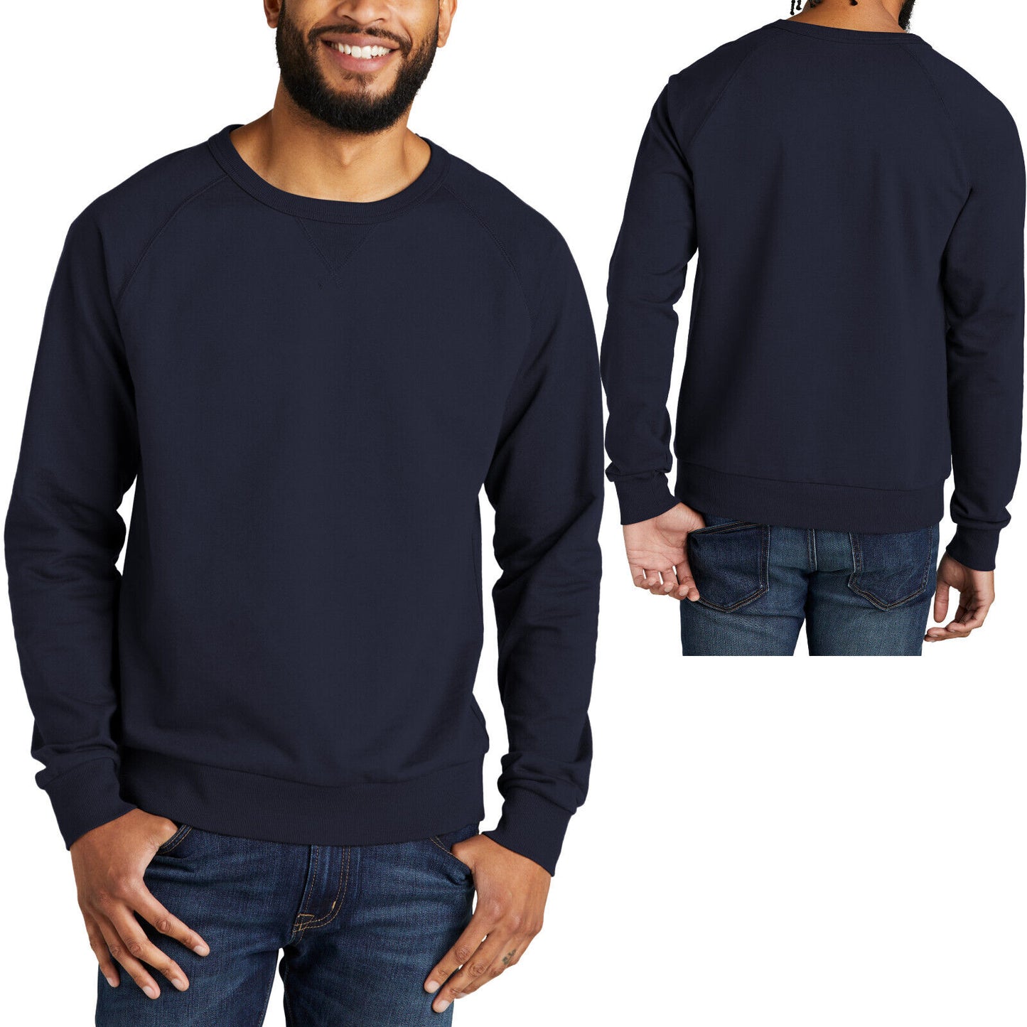 Mens 100% Organic Soft Spun Cotton French Terry Crewneck Sweatshirt XS-4XL NEW!