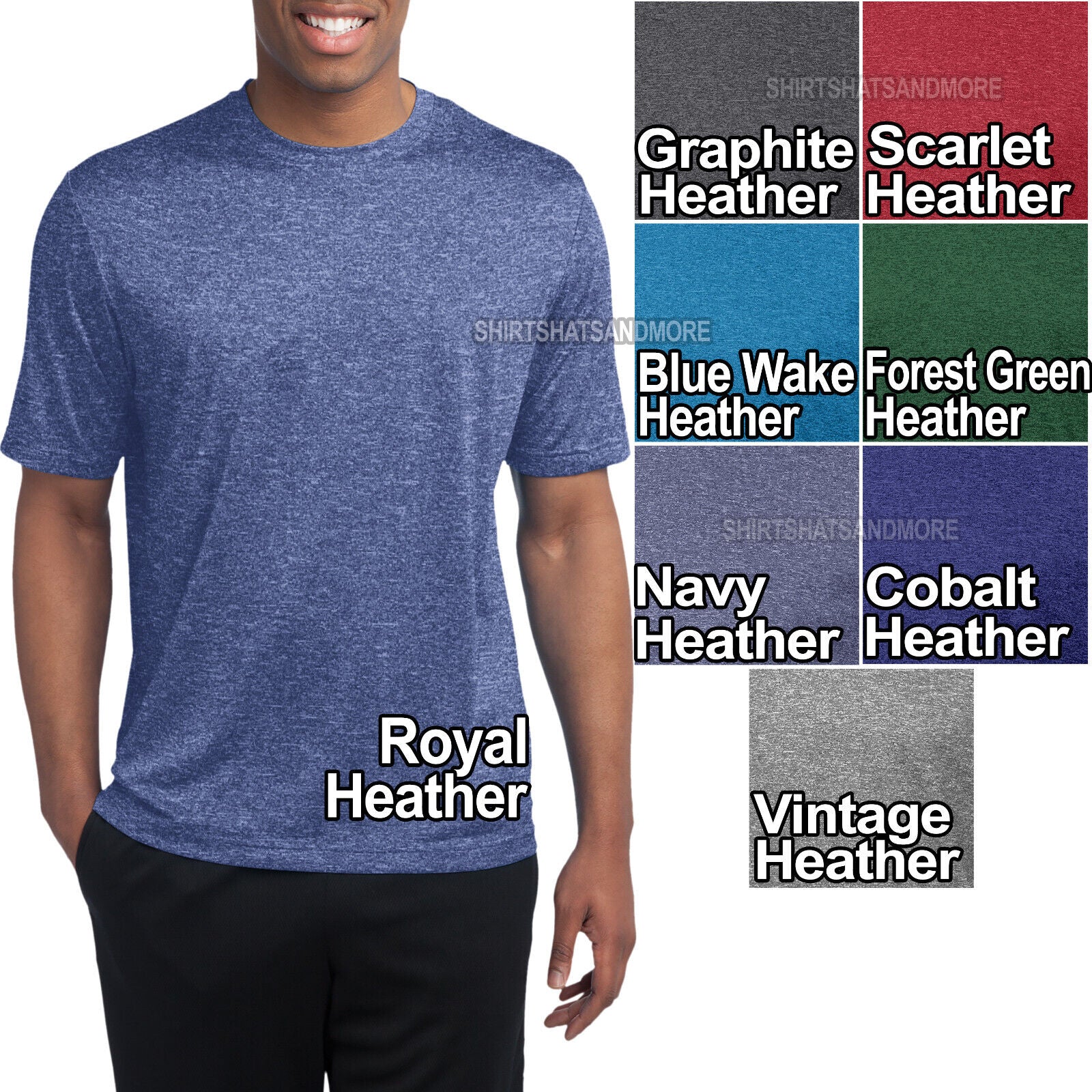 Mens Tall Heather Moisture Wicking T Shirt Dri Fit Tee LT XLT 2XLT 3XL Shirts Hats and More