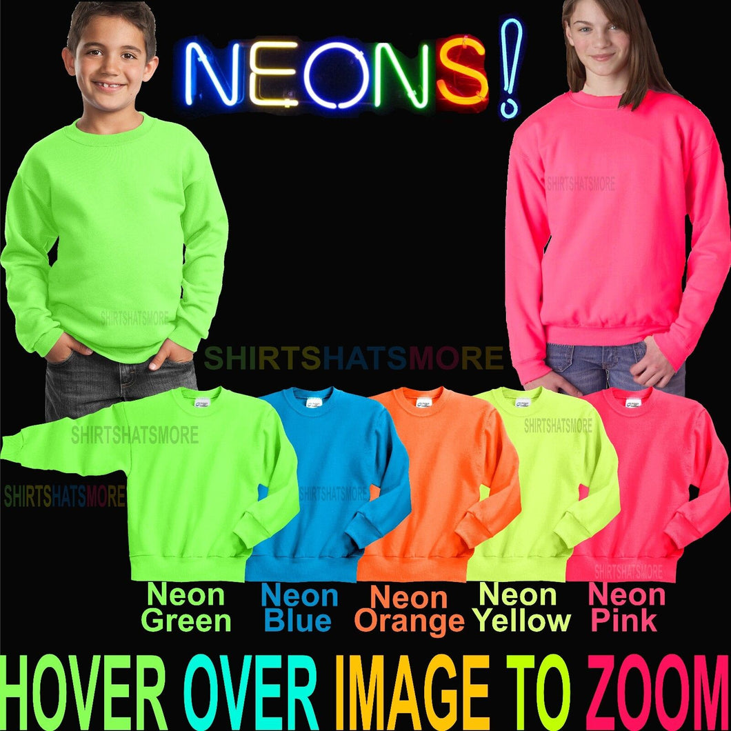 Youth NEON Crewneck Sweatshirt Warm No Hood Pullover Boys Girls Child Kids NEW