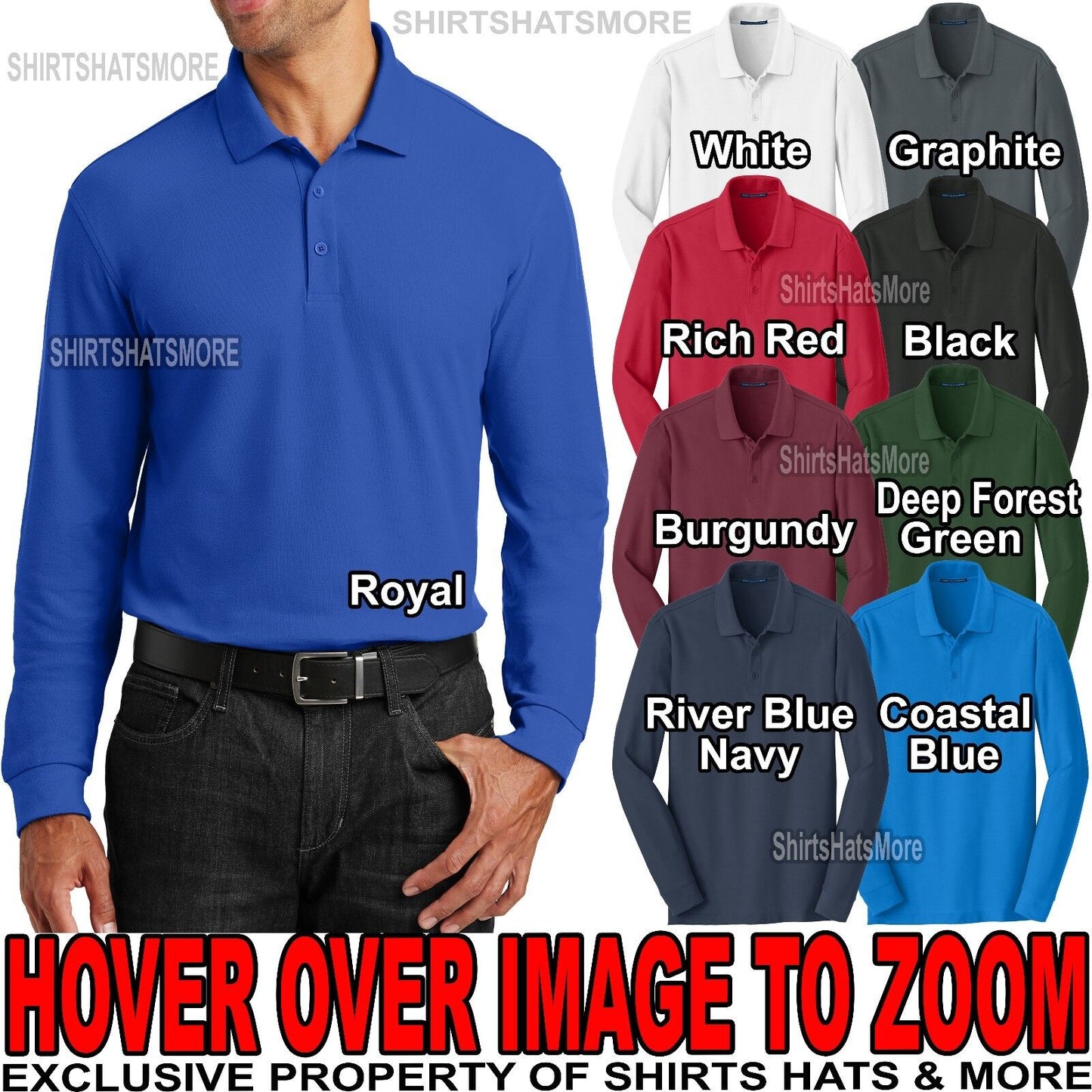 Mens LONG SLEEVE Polo Shirt Easy Care Cotton/Poly XS-XL 2XL, 3XL, 4XL NEW
