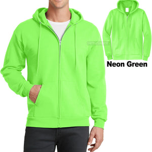 Mens Full Zip Hooded Sweatshirt NEON GREEN Hoodie Hoody Sizes S-4XL Cotton/Poly