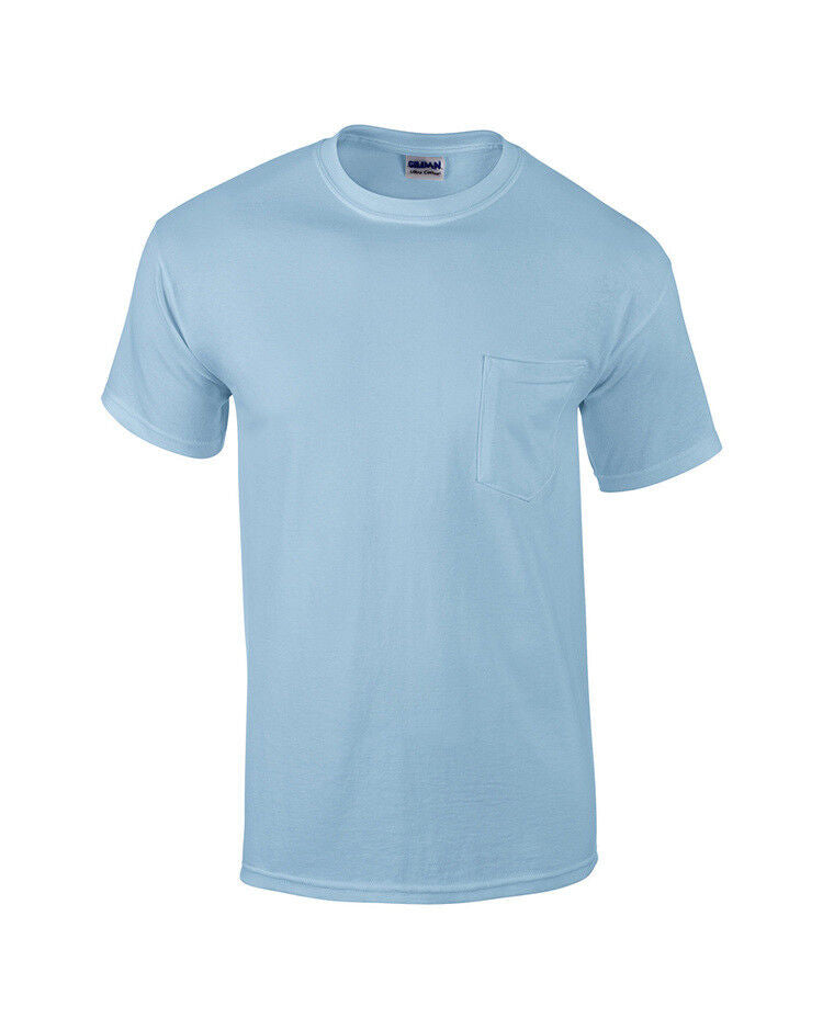 BIG MENS T-Shirt with POCKET Gildan 100% Preshrunk Cotton Tee 2XL, 3XL, 4XL, 5XL