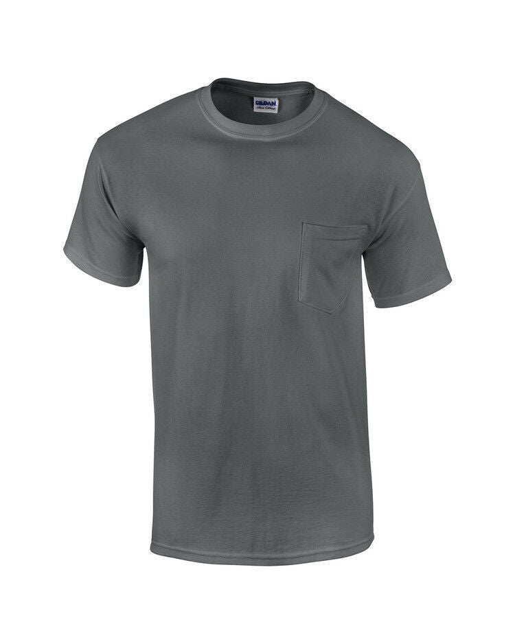 BIG MENS T-Shirt with POCKET Gildan 100% Preshrunk Cotton Tee 2XL, 3XL, 4XL, 5XL