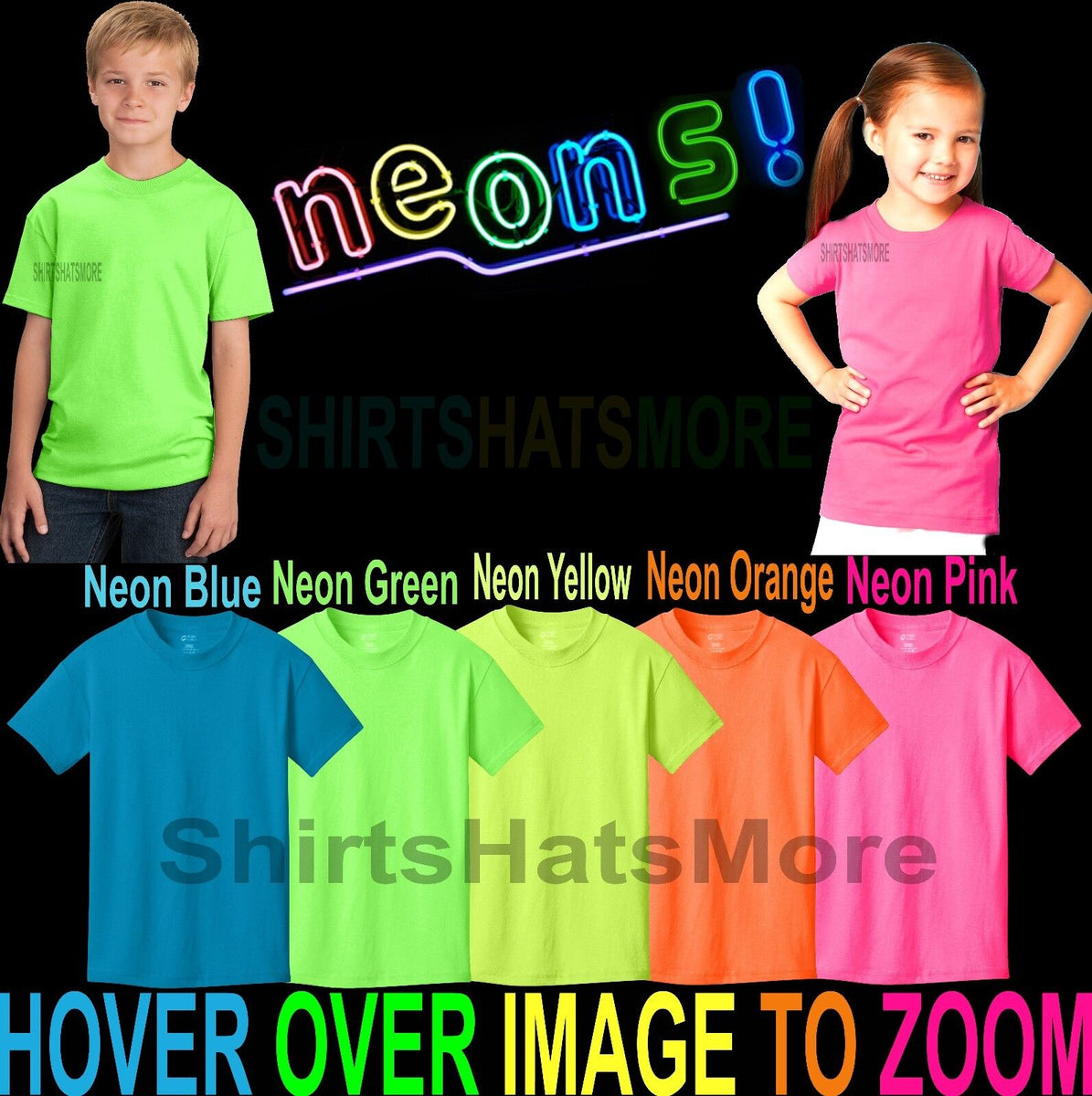 Youth Cotton Blend NEON T-Shirt Child Kids Girls Sizes XS, M, – Shirts Hats and More