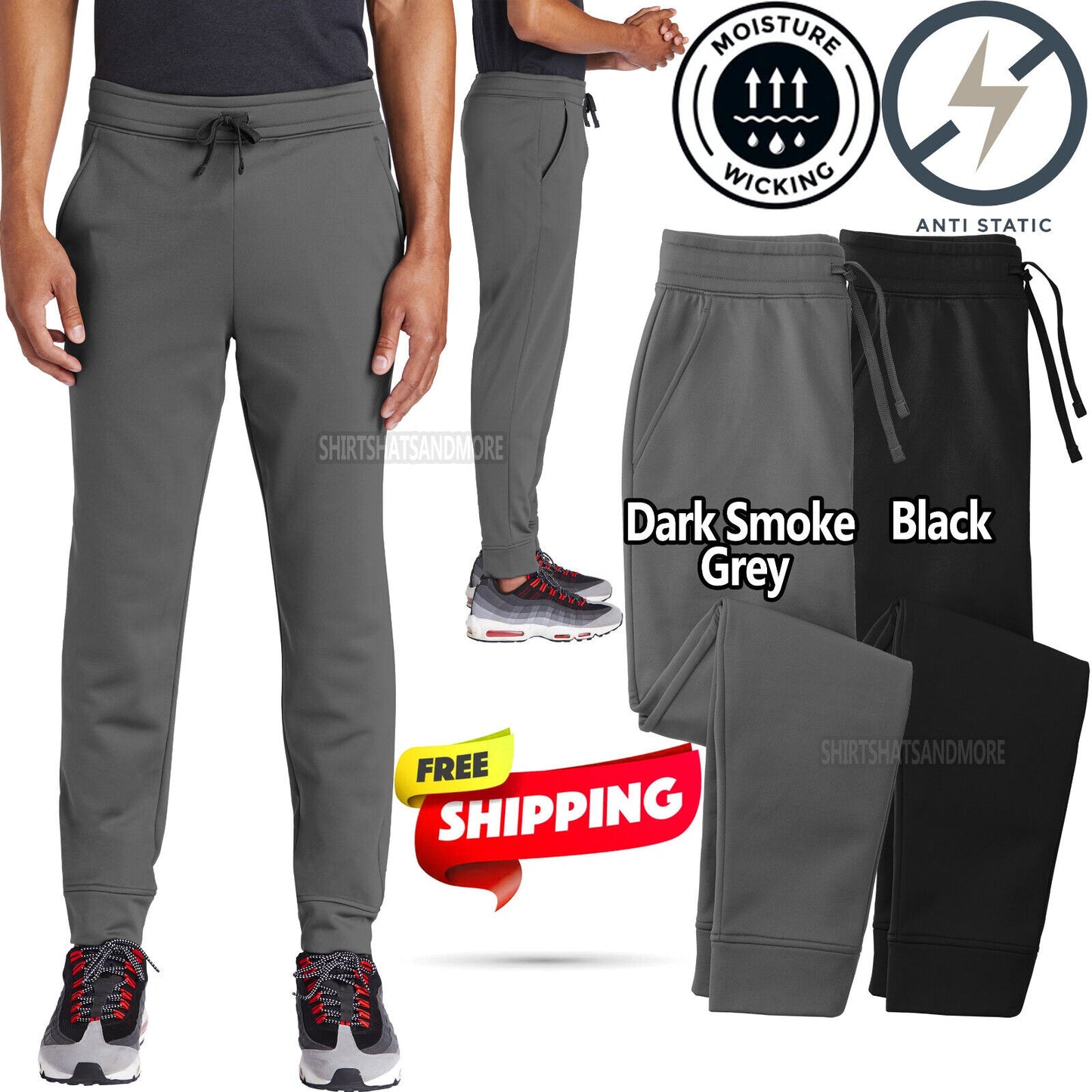 Mens Moisture Wicking Dri Fit Fleece Joggers Anti-Static Sweatpants With Pockets