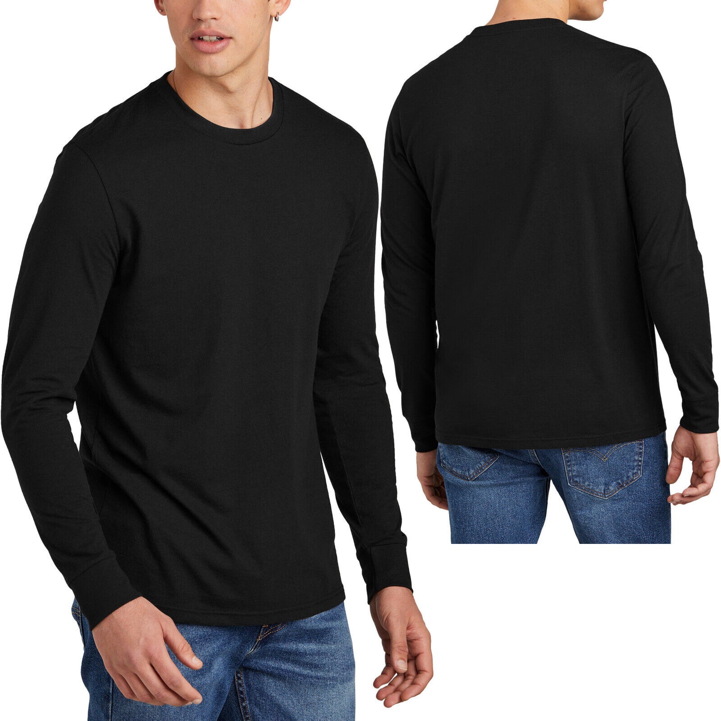 Mens Soft Ringspun Cotton/Poly Long Sleeve T-Shirt Heather Blended Tee XS-4XL