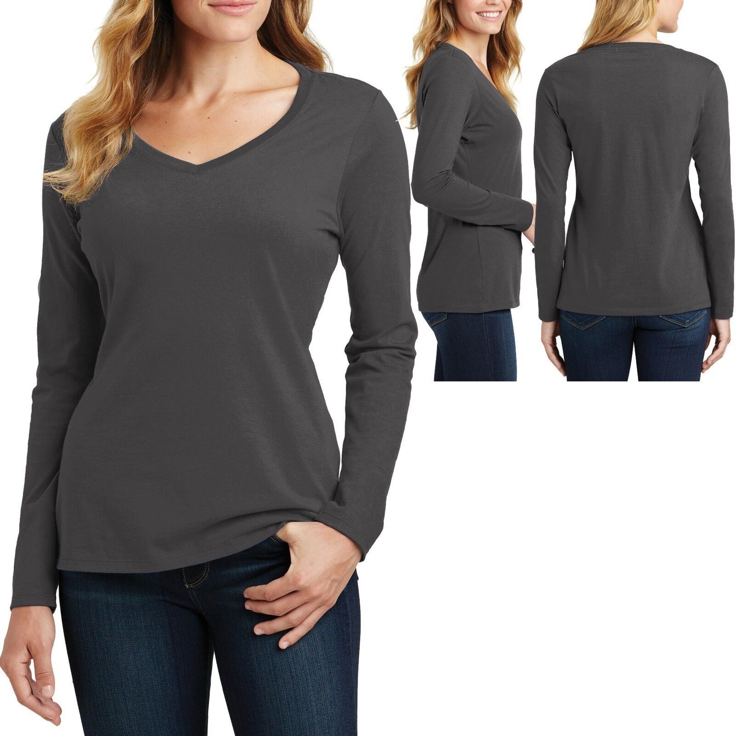 Ladies Plus Size Long Sleeve V-Neck T Shirt Cotton Womens Top Tee XL, 2X, 3X, 4X