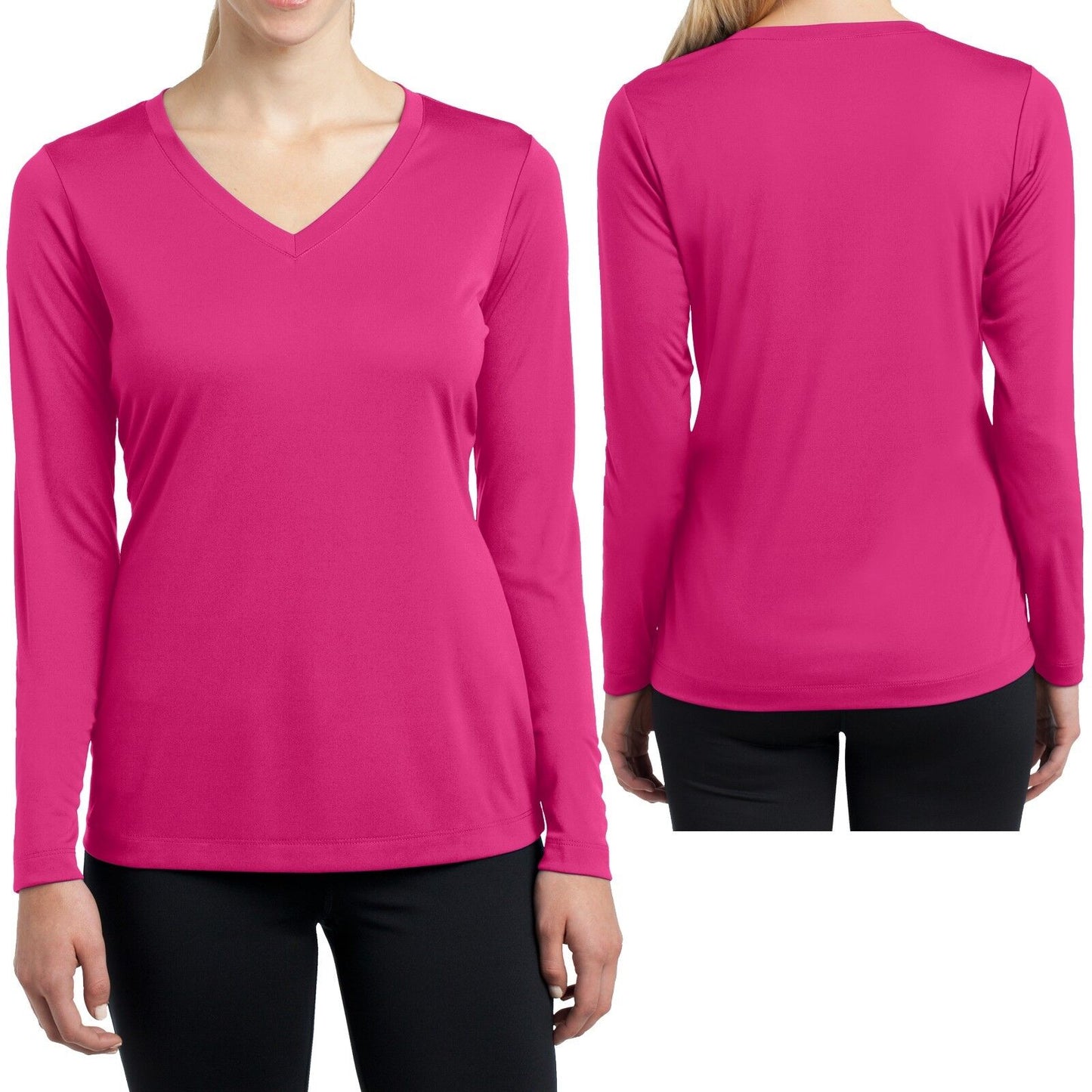 Ladies Long Sleeve T-Shirt V-Neck Moisture Wicking Base Layer Womens XS-XL 2X-4X