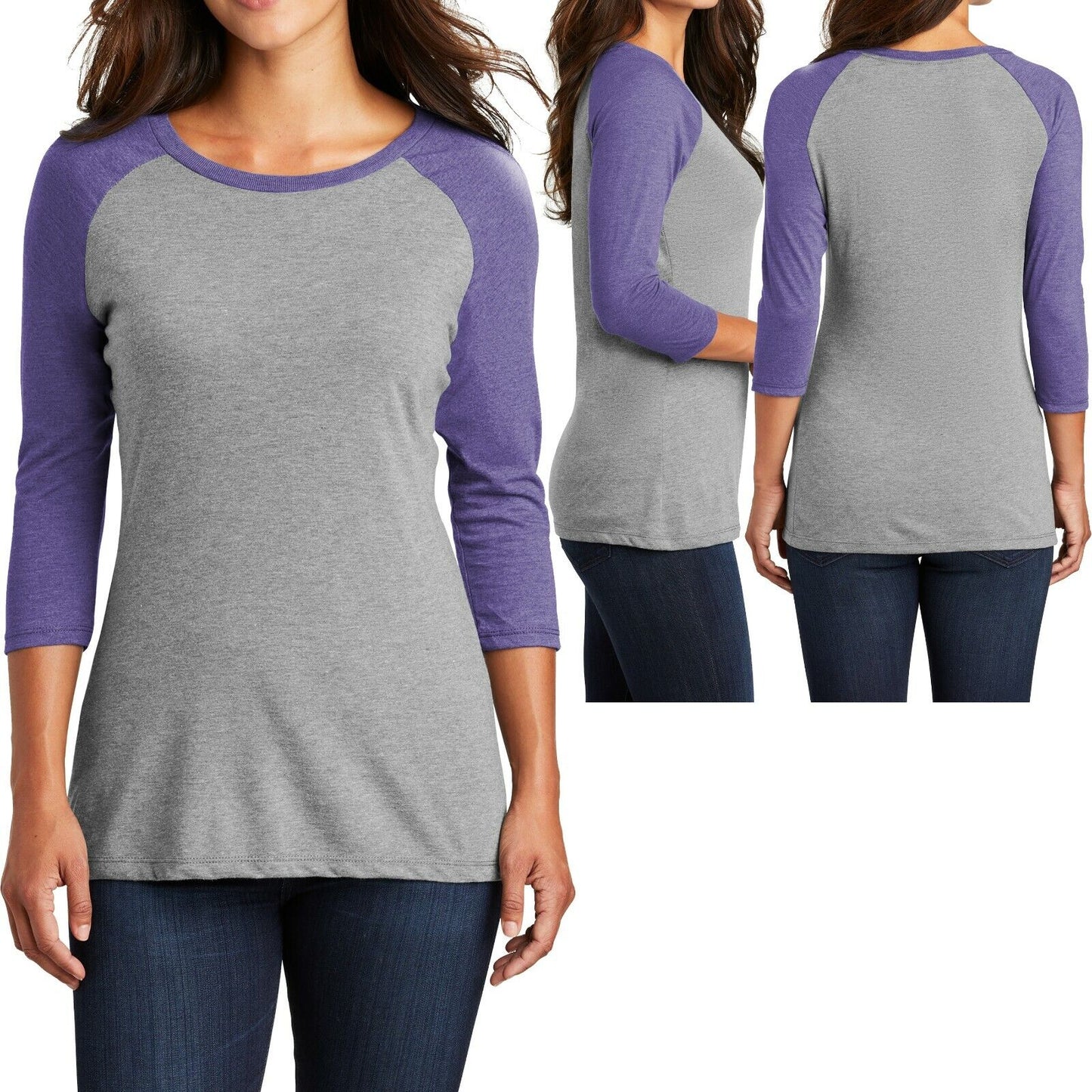 Ladies Tri Blend Baseball T-Shirt 3/4 Sleeve Womens Raglan Tee XS-XL 2X, 3X, 4X