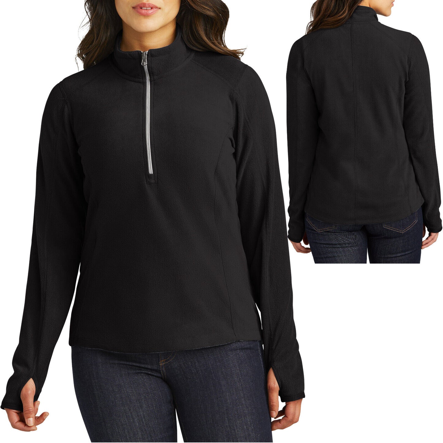 Ladies 1/2 Zip Pullover Sweater Womens Microfleece XS-4X Jacket With Thumbhole