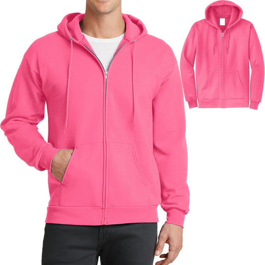 Mens Full Zip Hooded Sweatshirt NEON PINK Hoodie Hoody Sizes S-4XL Cotton/Poly