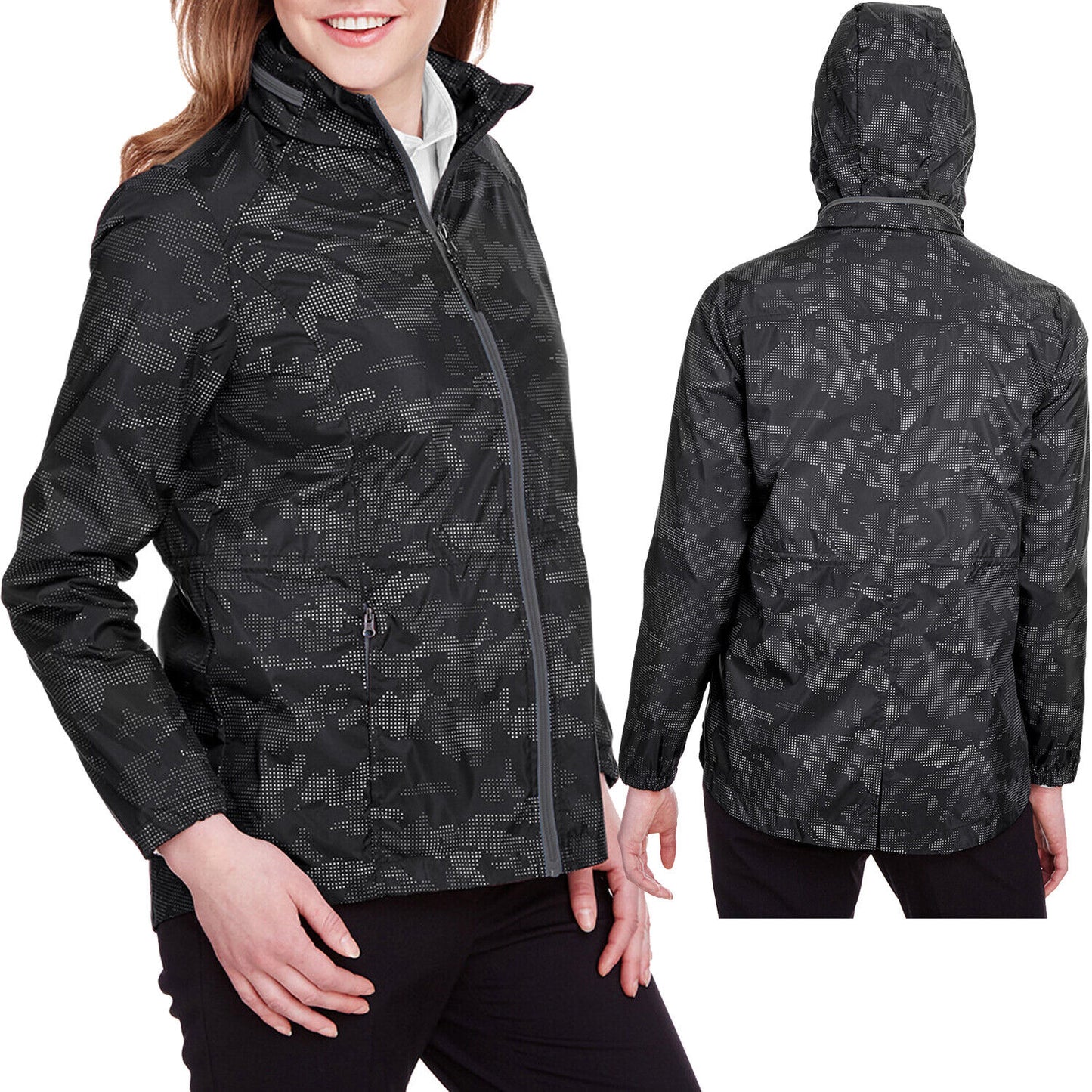 Ladies Water Resistant Camo Reflective Jacket Womens Rain Weather Pockets Hooded