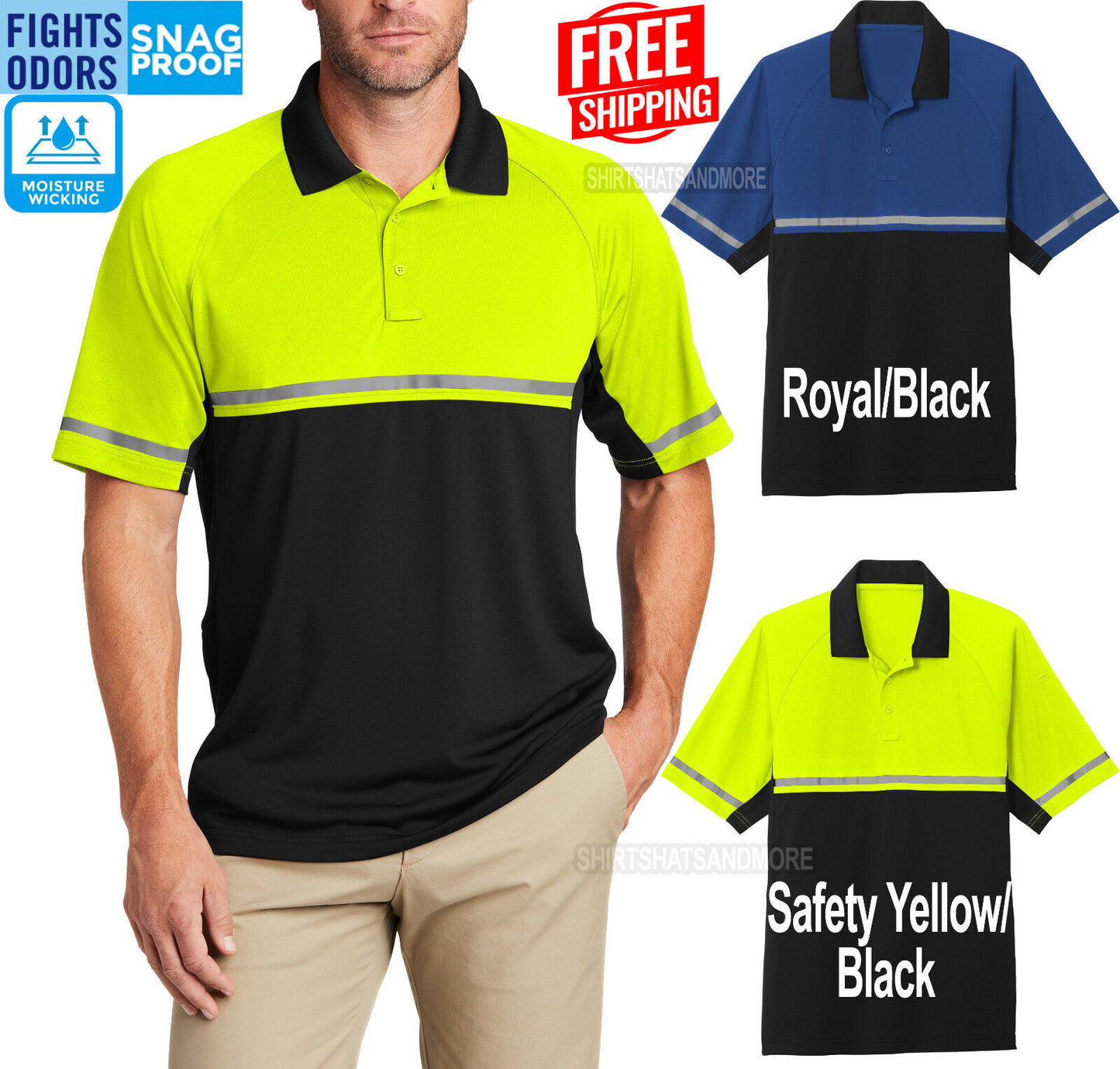 Mens Lightweight Enhanced Visibility Polo Snag Proof Moisture Wicking XS-4XL NEW