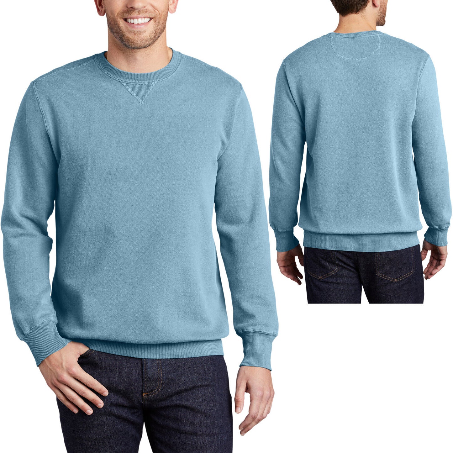 Mens Garment-Dyed Beach Wash Crewneck Sweatshirt Soft Comfortable Pullover S-4XL