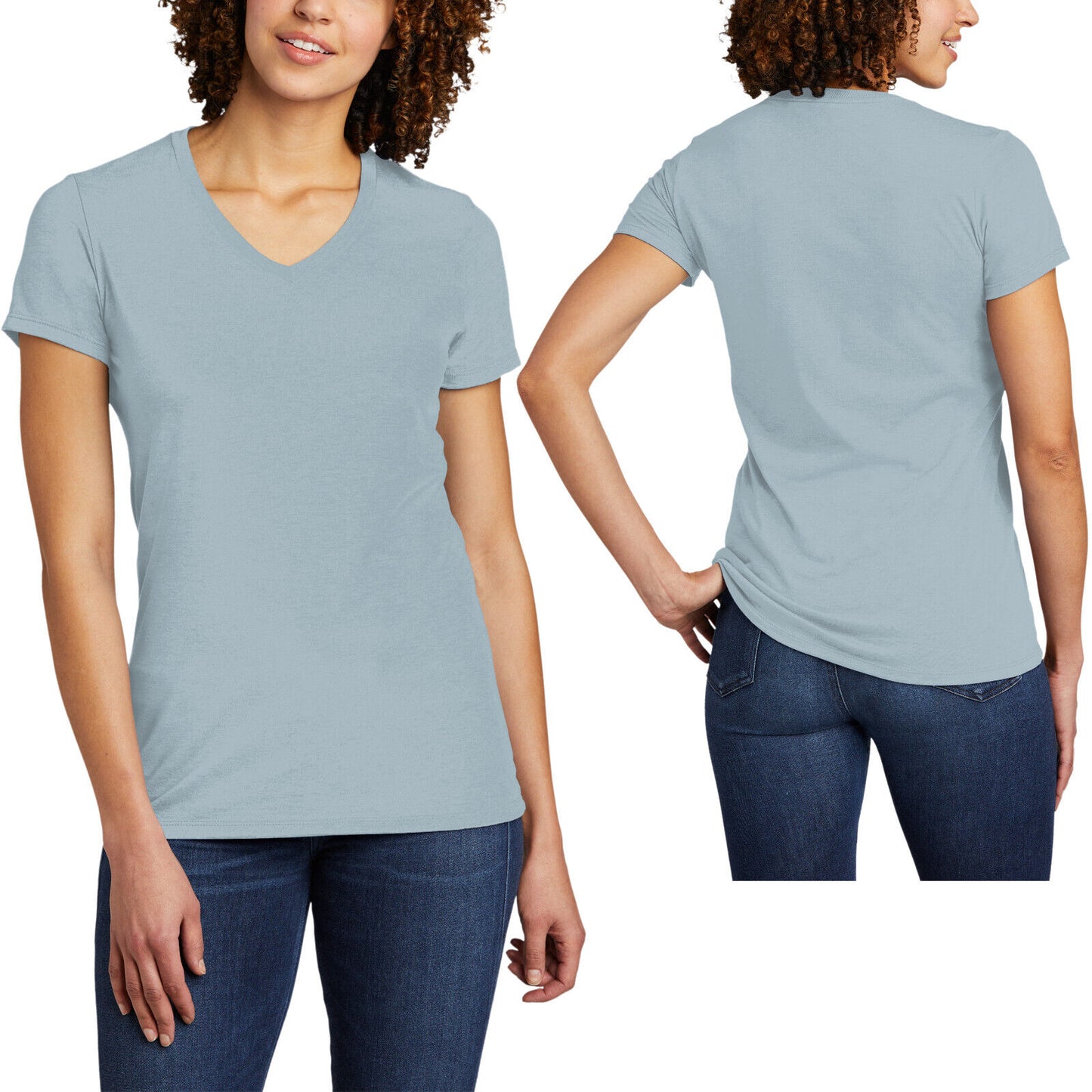 Womens Tri Blend V-Neck T-Shirt Soft Blended Sustainable Ladies Tee XS-2XL NEW!