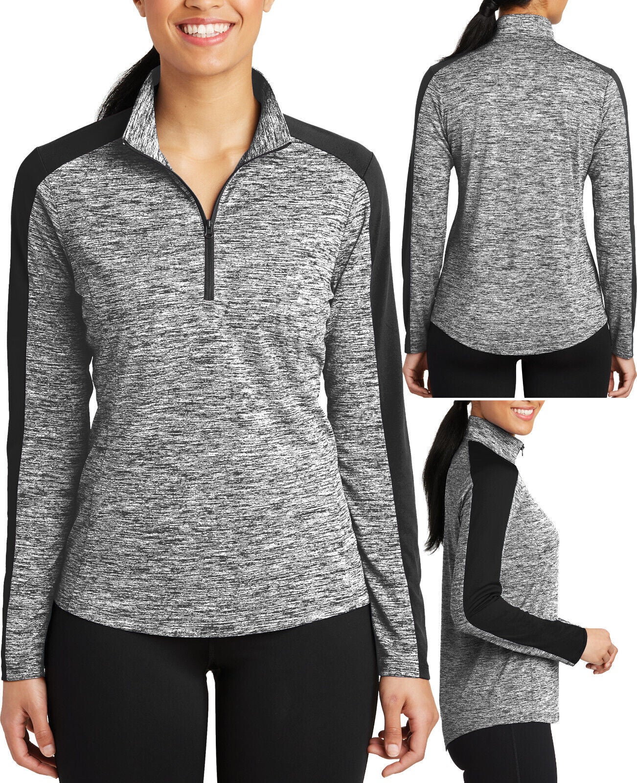 Ladies Electric 1/4 Zip Colorblock Pullover Moisture Wicking Snag Resist Jacket