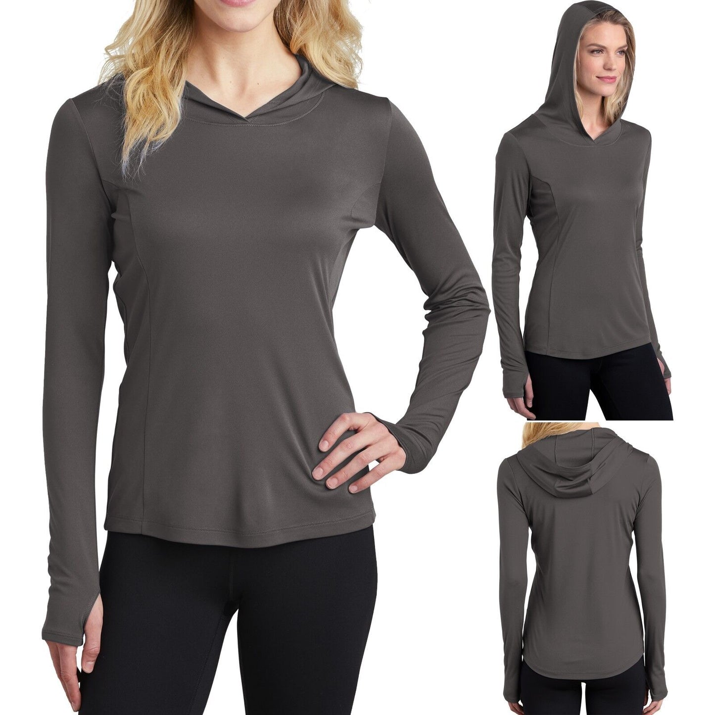 Ladies Lightweight Hoodie Moisture Wicking Long Sleeve T-Shirt Gym Workout XS-4X