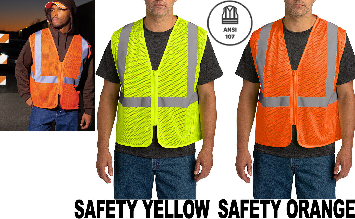 ANSI High Visibility Breathable Mesh Zip Vest Reflective S/M L/XL 2XL/3XL 4X/5X