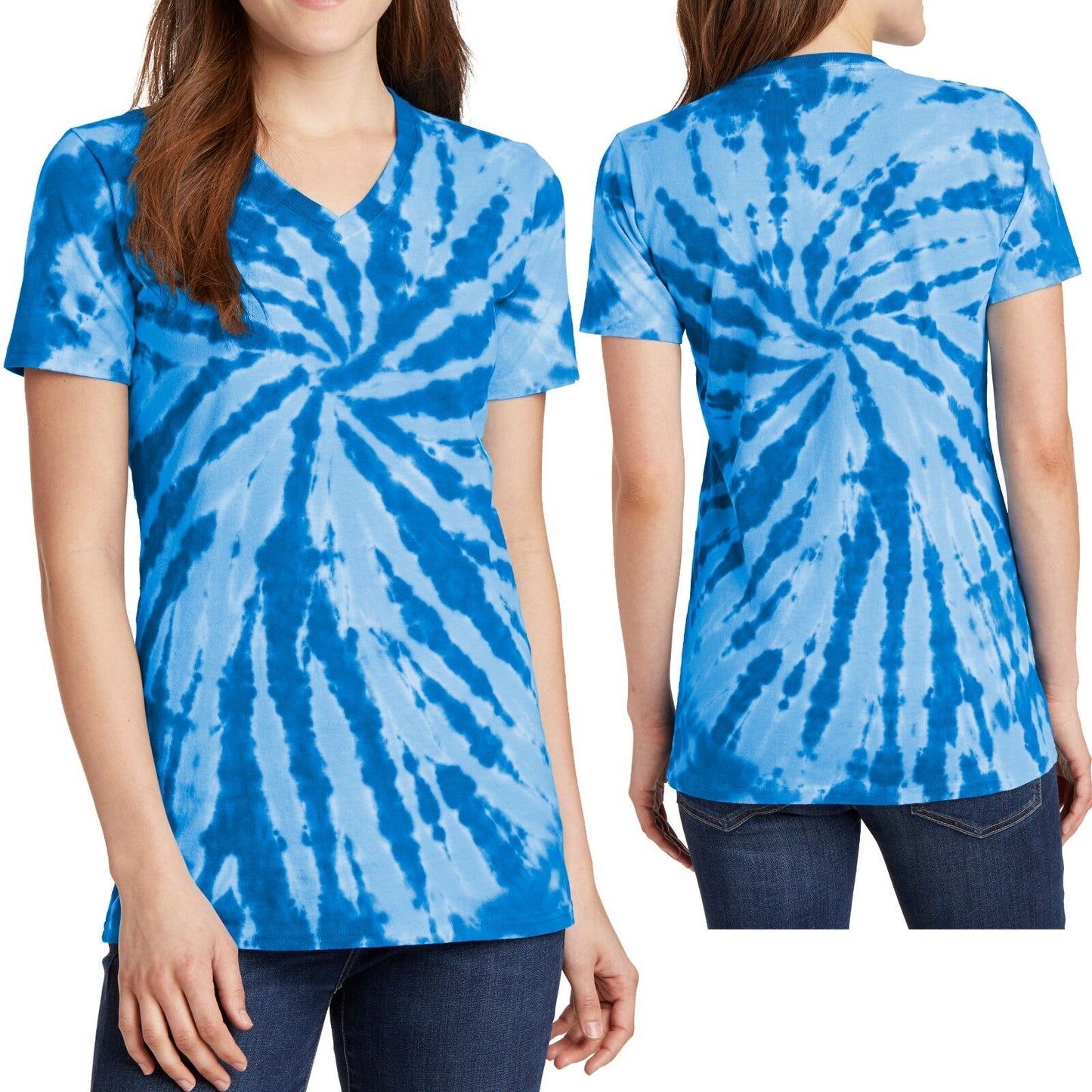 Ladies Plus Size Tie Dye T-Shirt V-NECK Cotton Tye Die Womens XL, 2XL, 3XL, 4XL