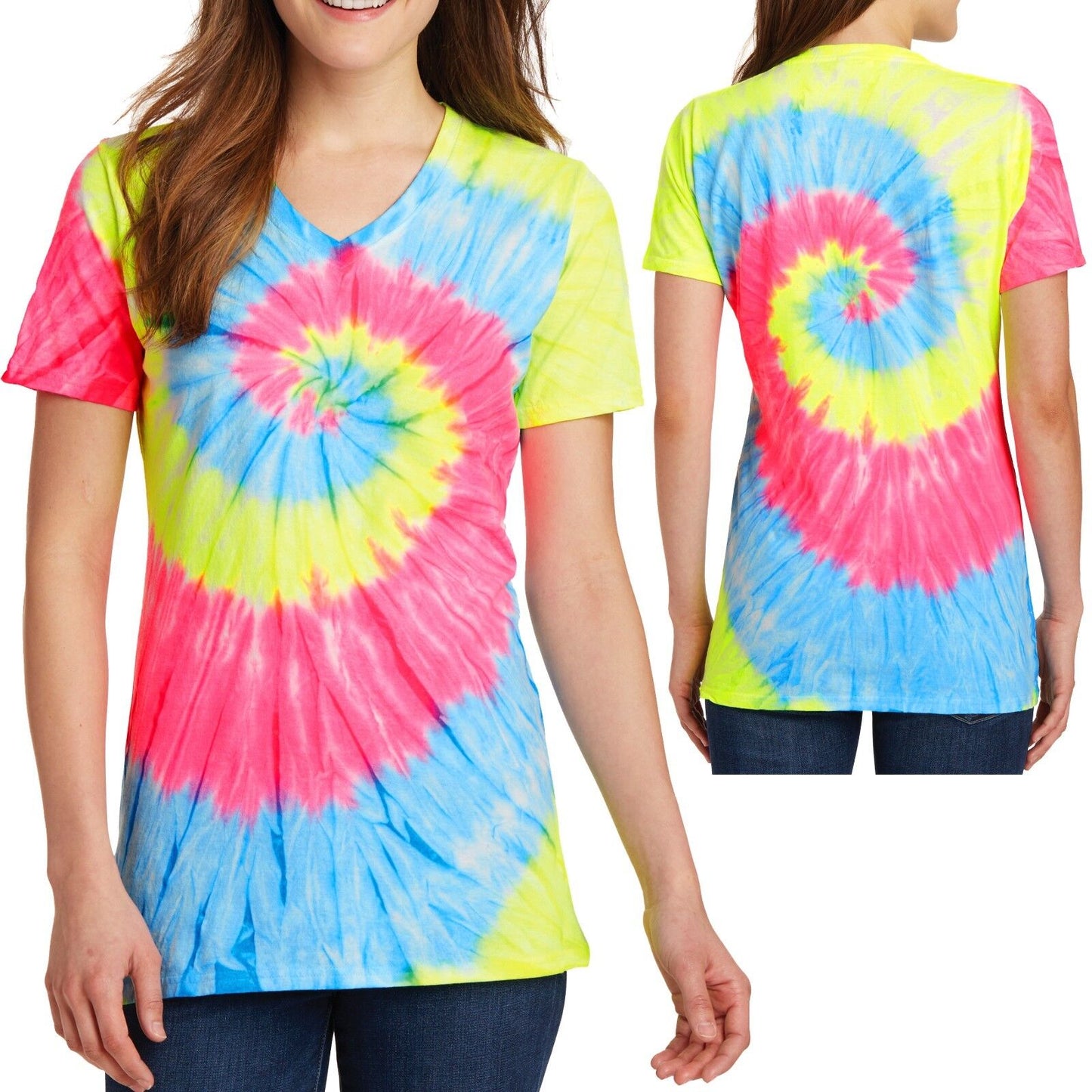 Ladies Plus Size Tie Dye T-Shirt V-NECK Cotton Tye Die Womens XL, 2XL, 3XL, 4XL