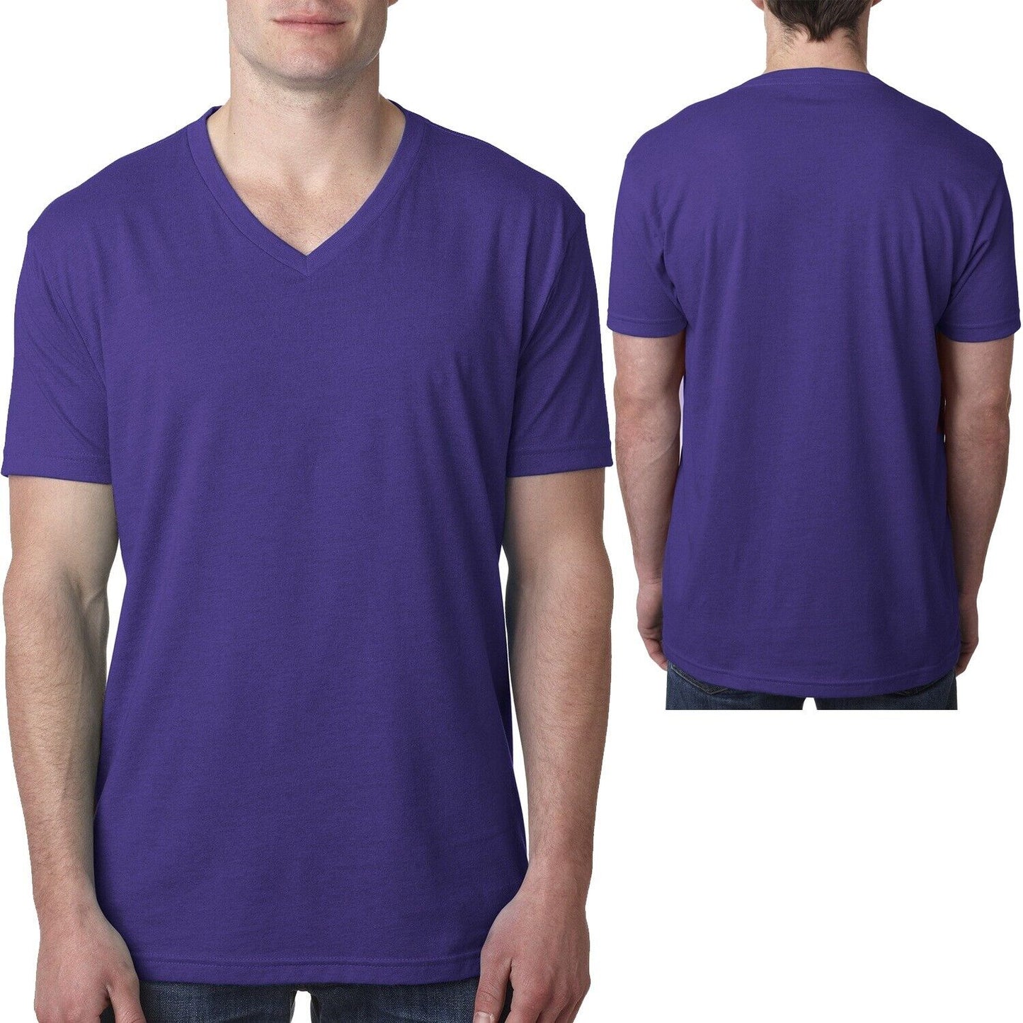 Mens Soft Preshrunk Blended V-Neck Jersey Tee Slightly Heathered CVC T-Shirt NEW
