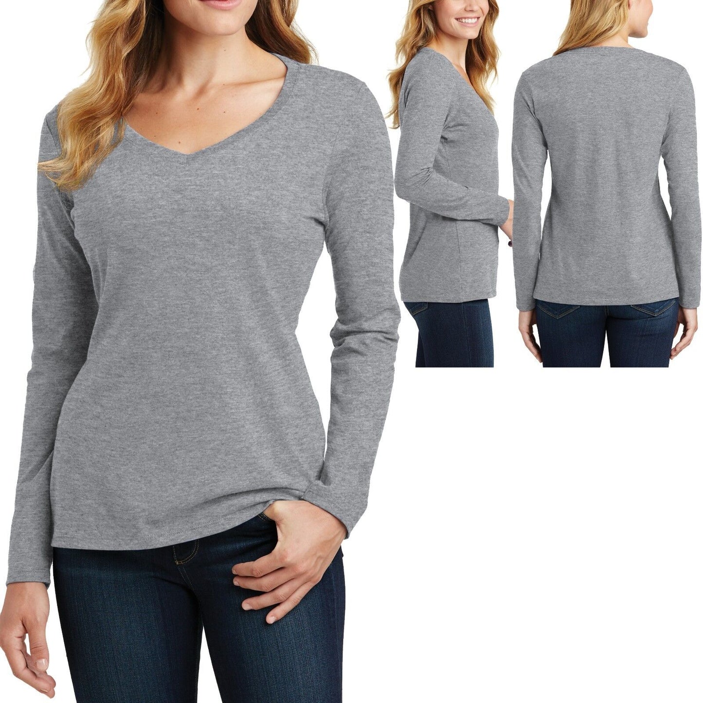 Ladies Plus Size Long Sleeve V-Neck T Shirt Cotton Womens Top Tee XL, 2X, 3X, 4X