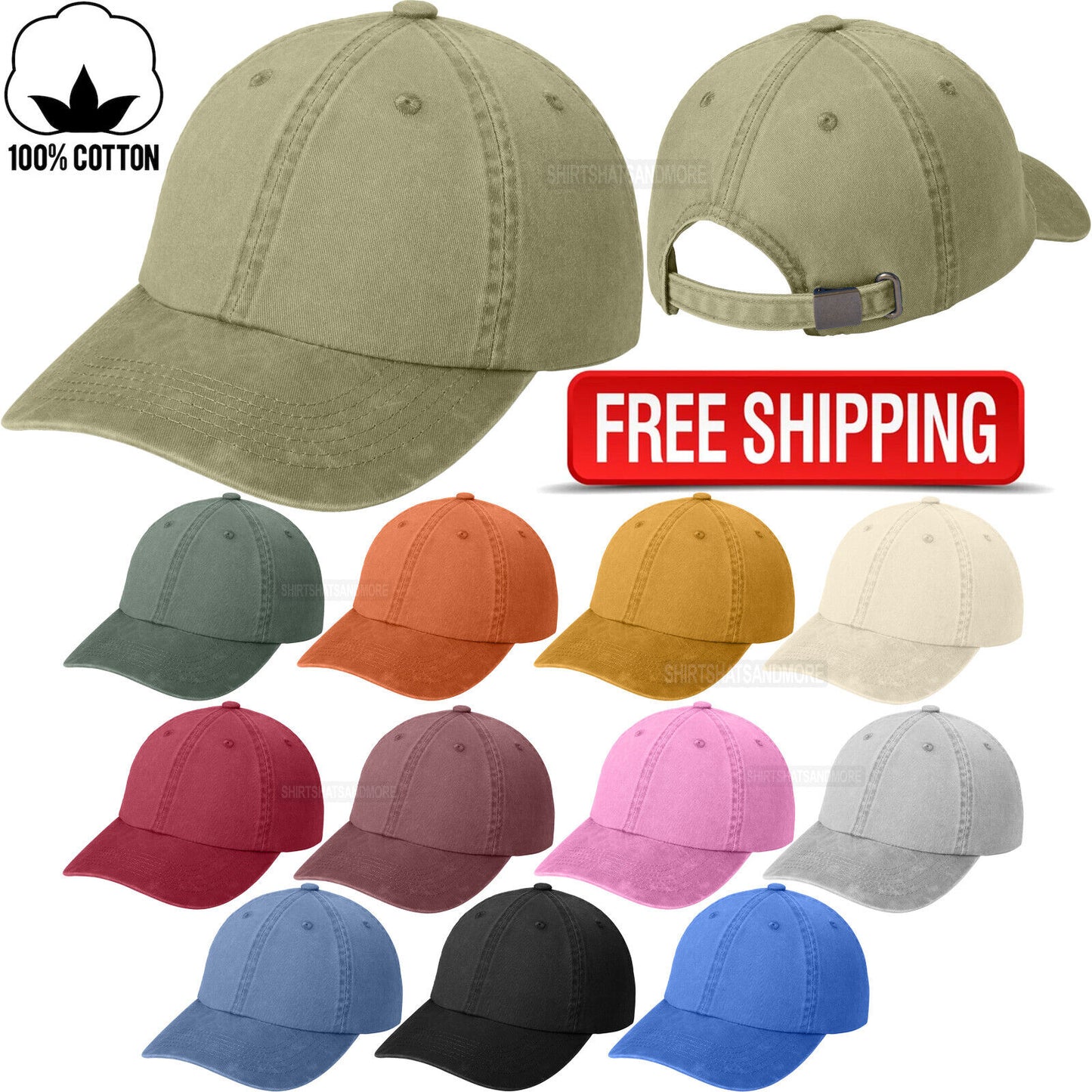 Garment Wash Pigment Dyed 100% Cotton Hat Unstructured Low Profile Baseball Cap