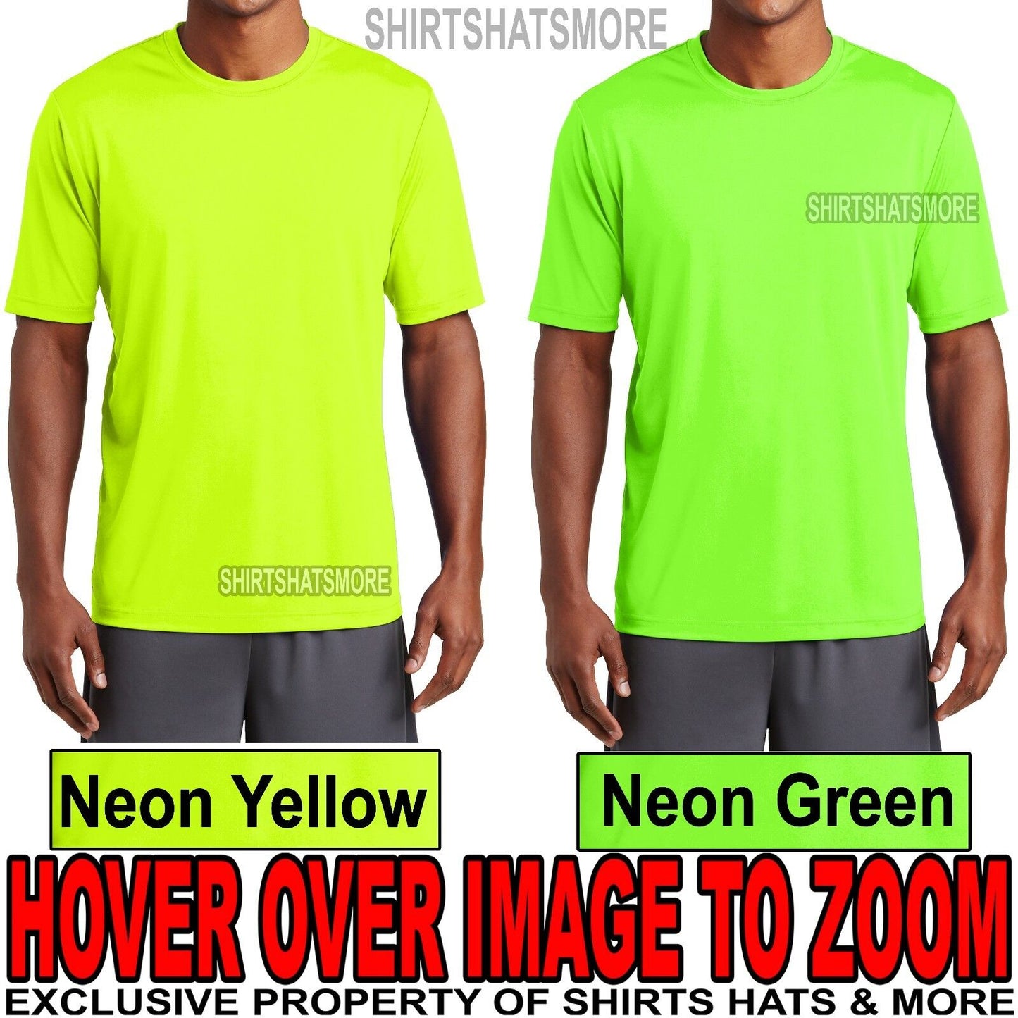 Mens NEONS Moisture Wicking T-Shirt Durable SNAG RESISTANT XS-XL, 2XL, 3XL, 4XL