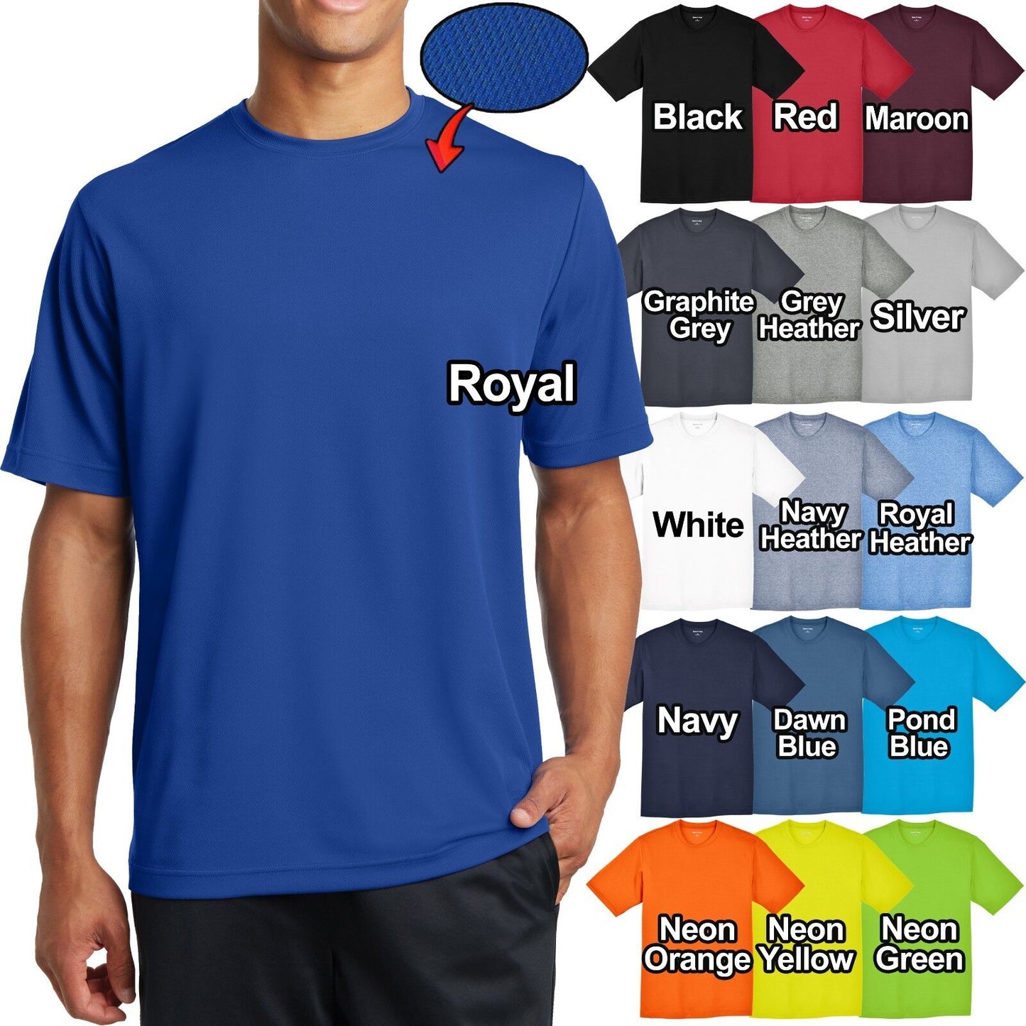 Mens Micro Mesh T-Shirt Dry Fit Moisture Wicking Tee XS, S, M,L, XL, 2X, 3X, 4X