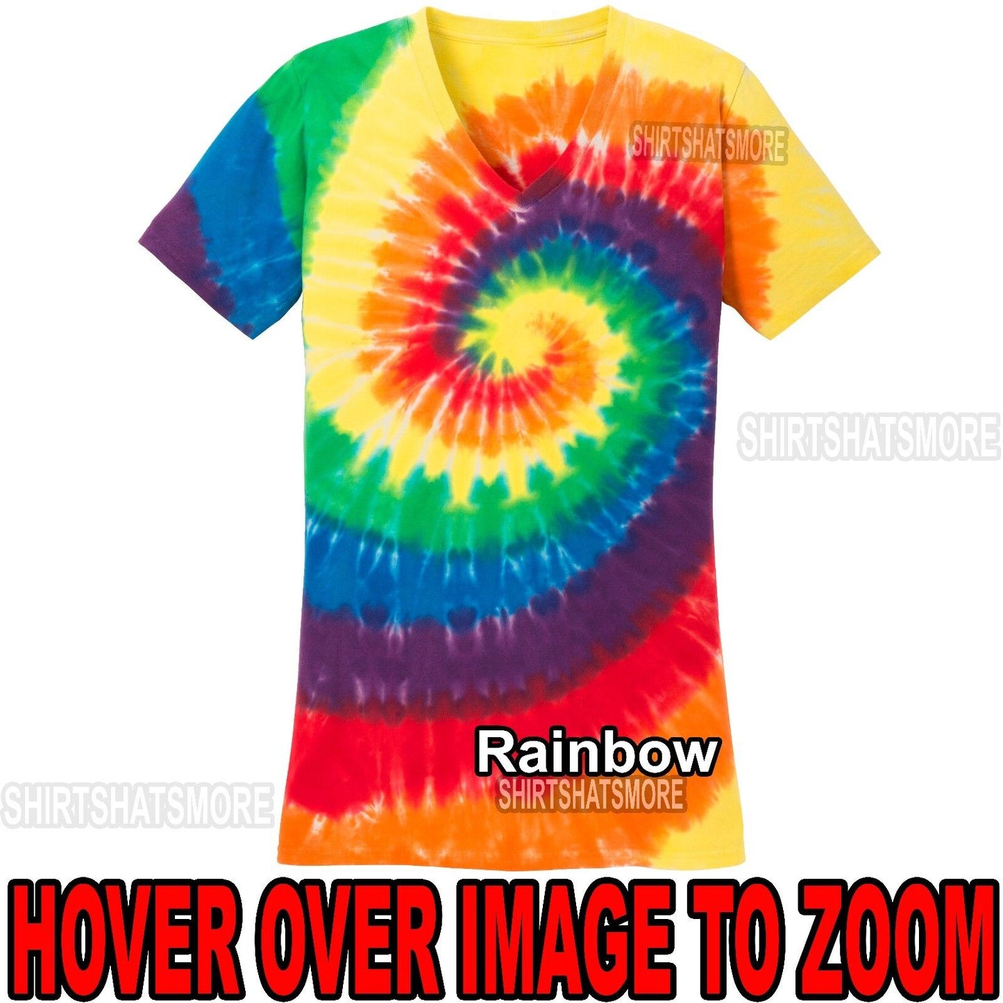 Ladies RAINBOW Tie Dye V-NECK T-Shirt Tye Die Womens XS S, M, L, XL, 2XL 3XL 4XL