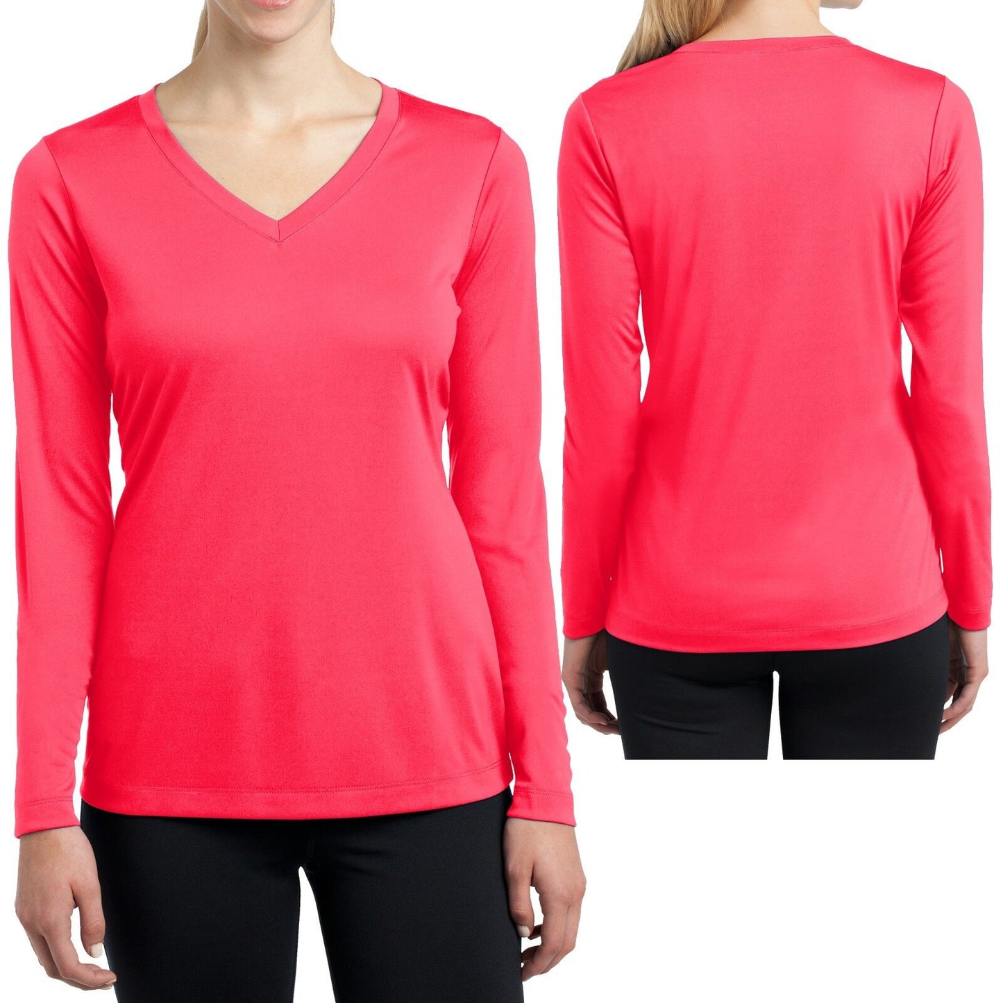 Ladies Long Sleeve T-Shirt V-Neck Moisture Wicking Base Layer Womens XS-XL 2X-4X