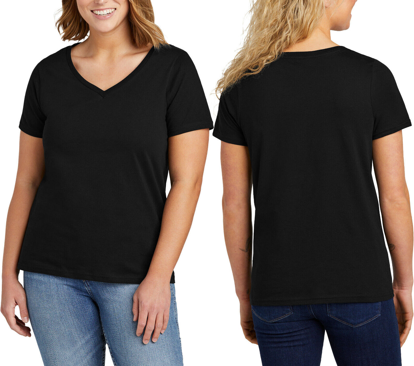 Womens Plus Size Soft Cotton V-Neck T-Shirt USA American Made Ladies Tee XL-4X