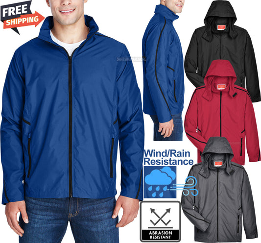 Mens Mesh Lined Abrasion, Wind, & Water Resistant Full Zip Jacket Hooded XS-4XL