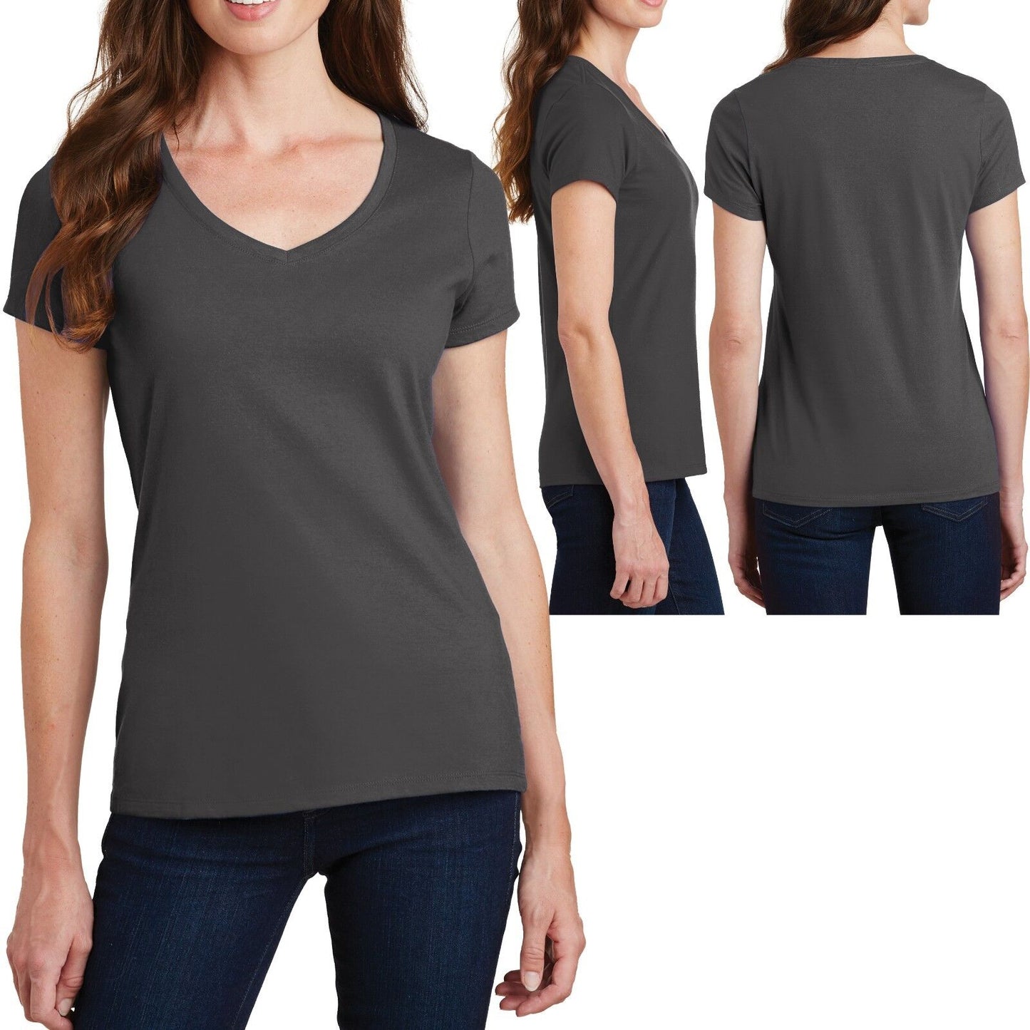 Plus Size Ladies V-Neck T-Shirt Soft Ring Spun Cotton Womens Tee Top XL 2X 3X 4X