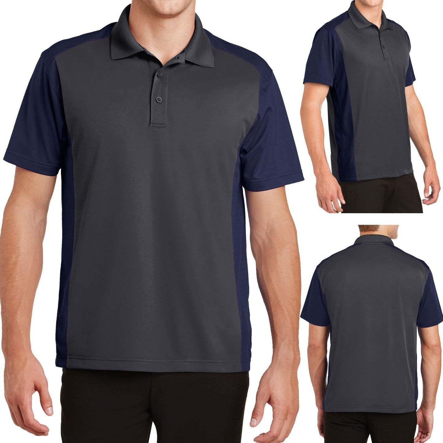 MENS Two Tone Polo Shirt Moisture Wicking Dri Fit Sport-Wick XS-XL 2X 3X 4X NEW