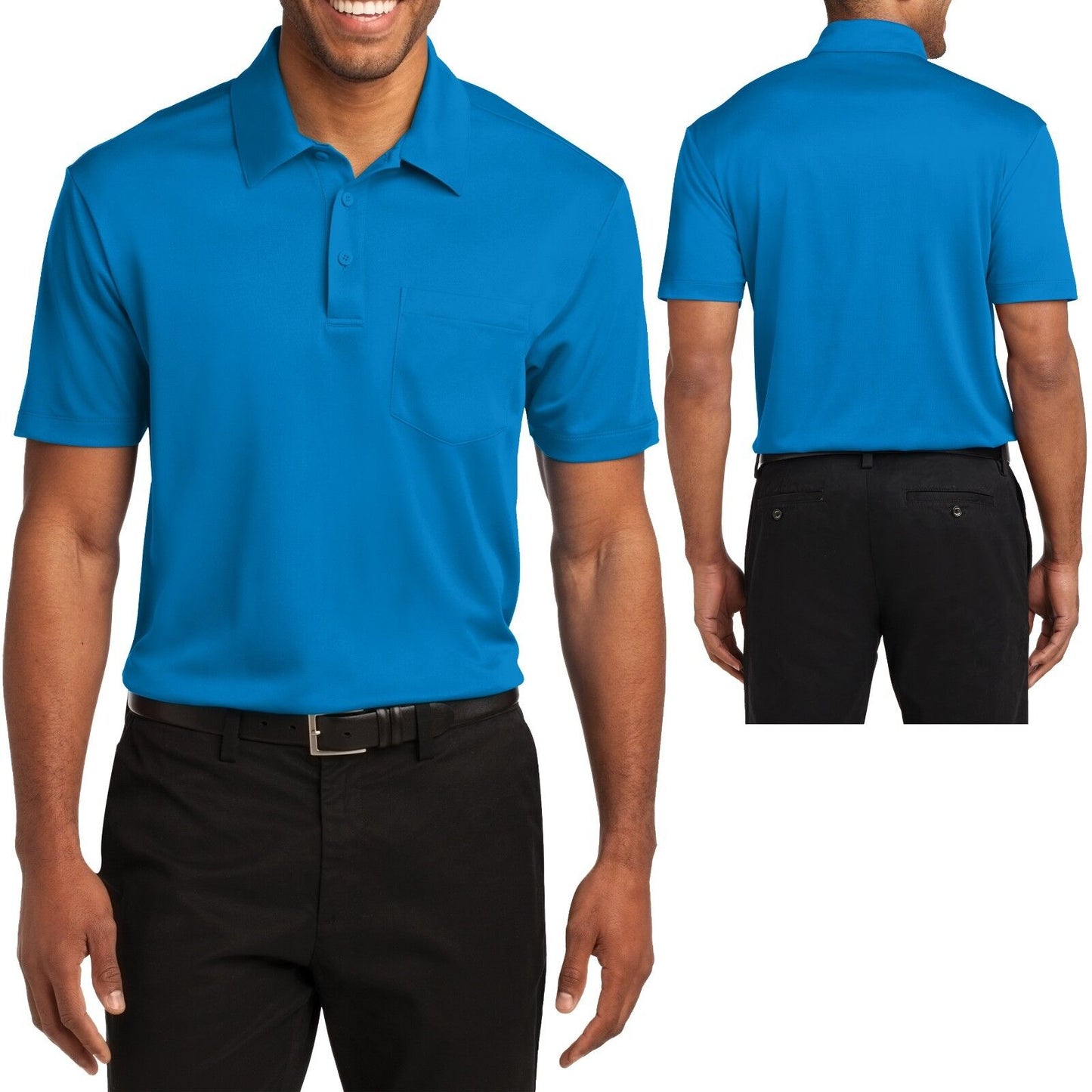 Mens POCKET Polo Shirt Moisture Wicking Poly Performance XS-XL 2XL, 3XL, 4XL NEW