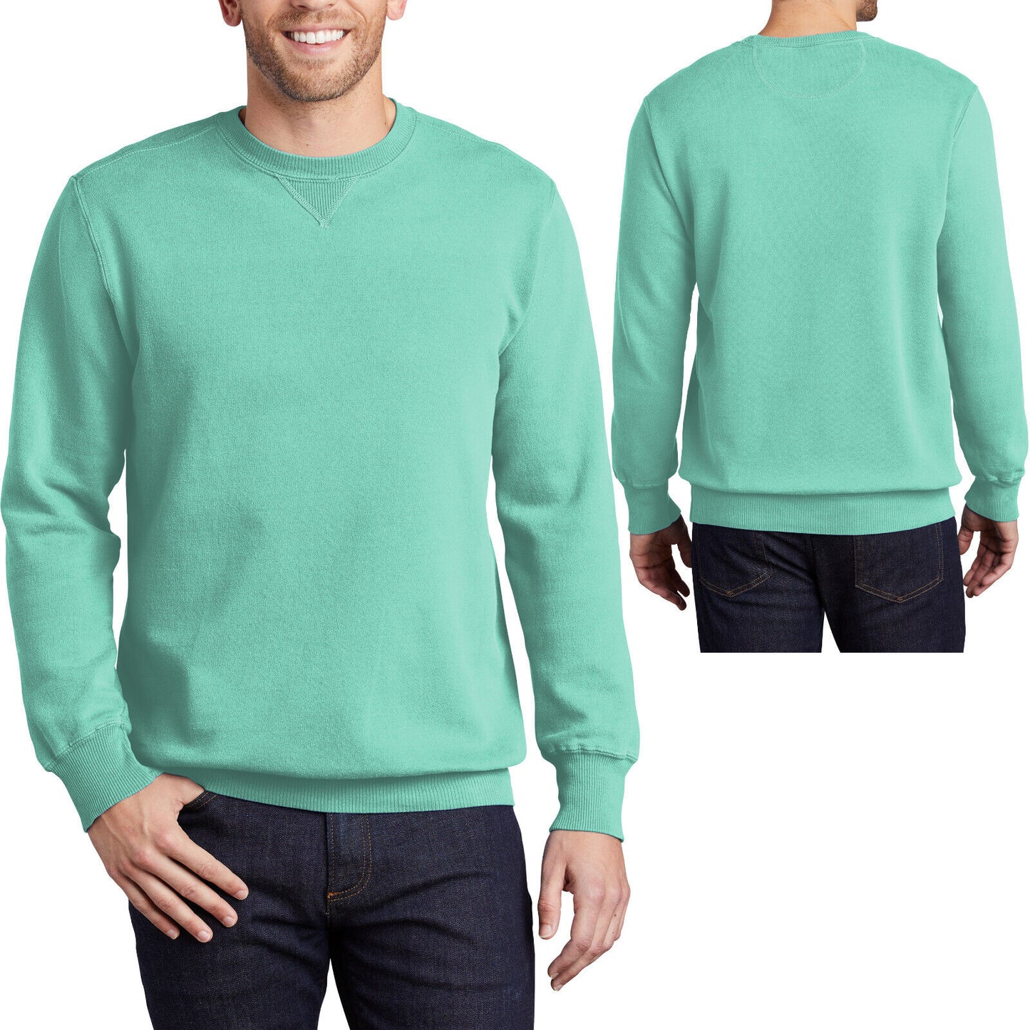 Mens Garment-Dyed Beach Wash Crewneck Sweatshirt Soft Comfortable Pullover S-4XL