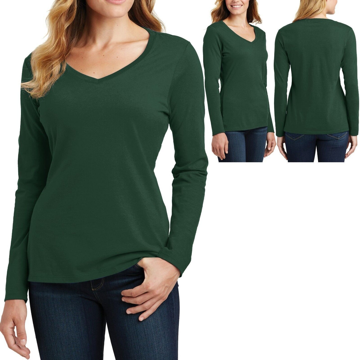 Ladies V-Neck T-Shirt Long Sleeve Womens Top Soft Cotton Tee XS-XL 2XL, 3XL, 4XL