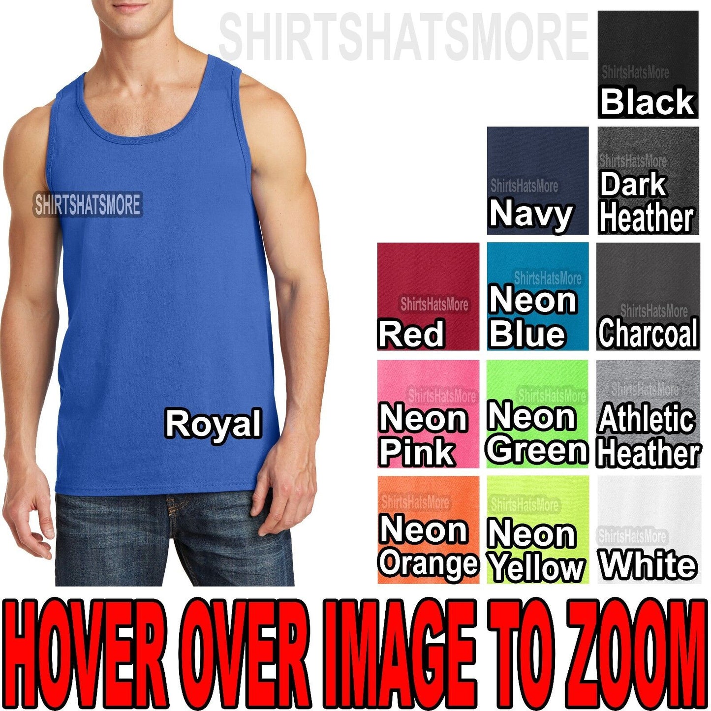 Mens Solid Tank Top 100% Preshrunk Cotton Includes NEONS S M L XL, 2XL, 3XL, 4XL