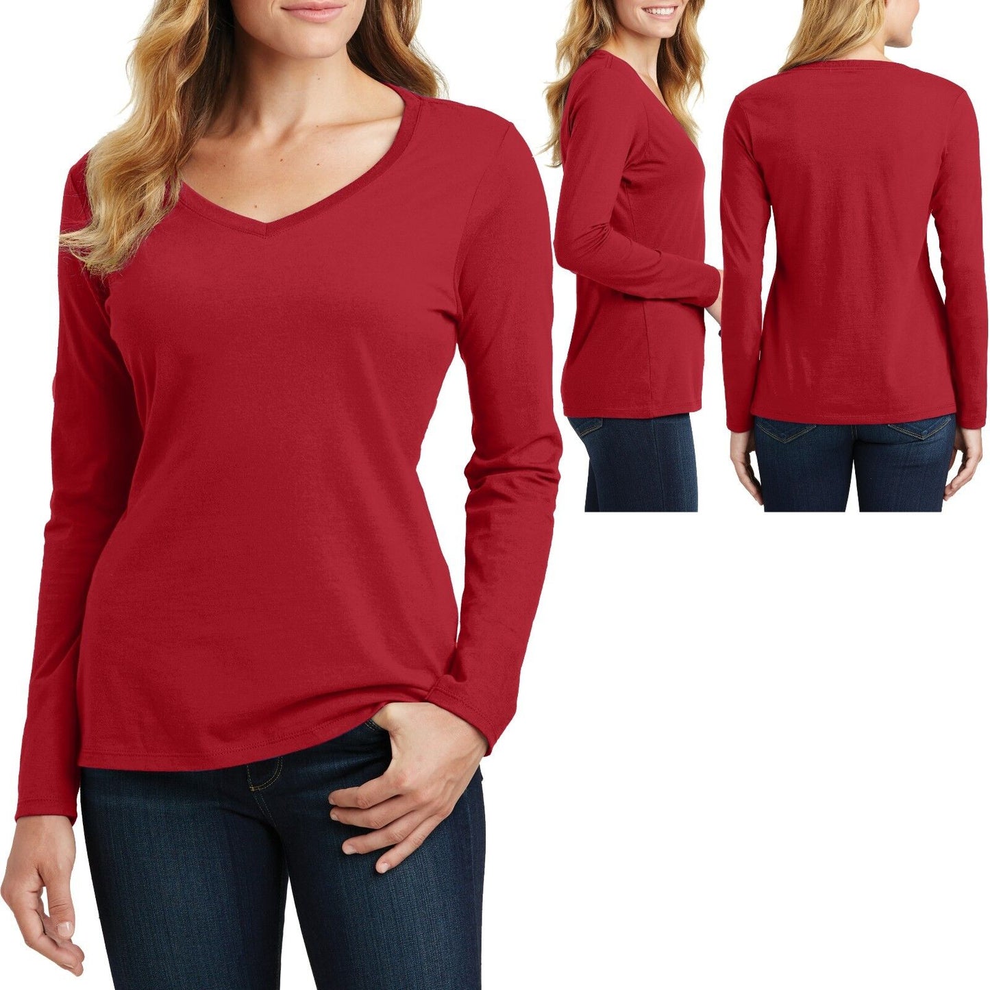 Ladies Plus Size V-Neck T-Shirt Long Sleeve Soft Cotton Womens Top XL, 2X, 3X 4X