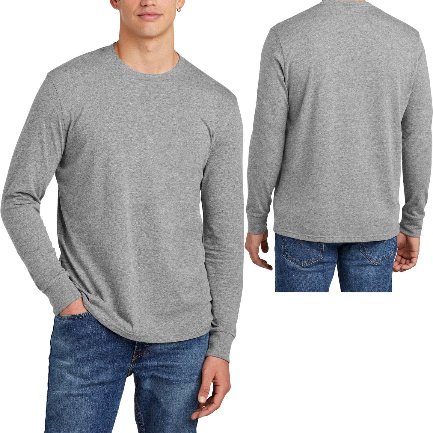 Mens Soft Ringspun Cotton/Poly Long Sleeve T-Shirt Heather Blended Tee XS-4XL