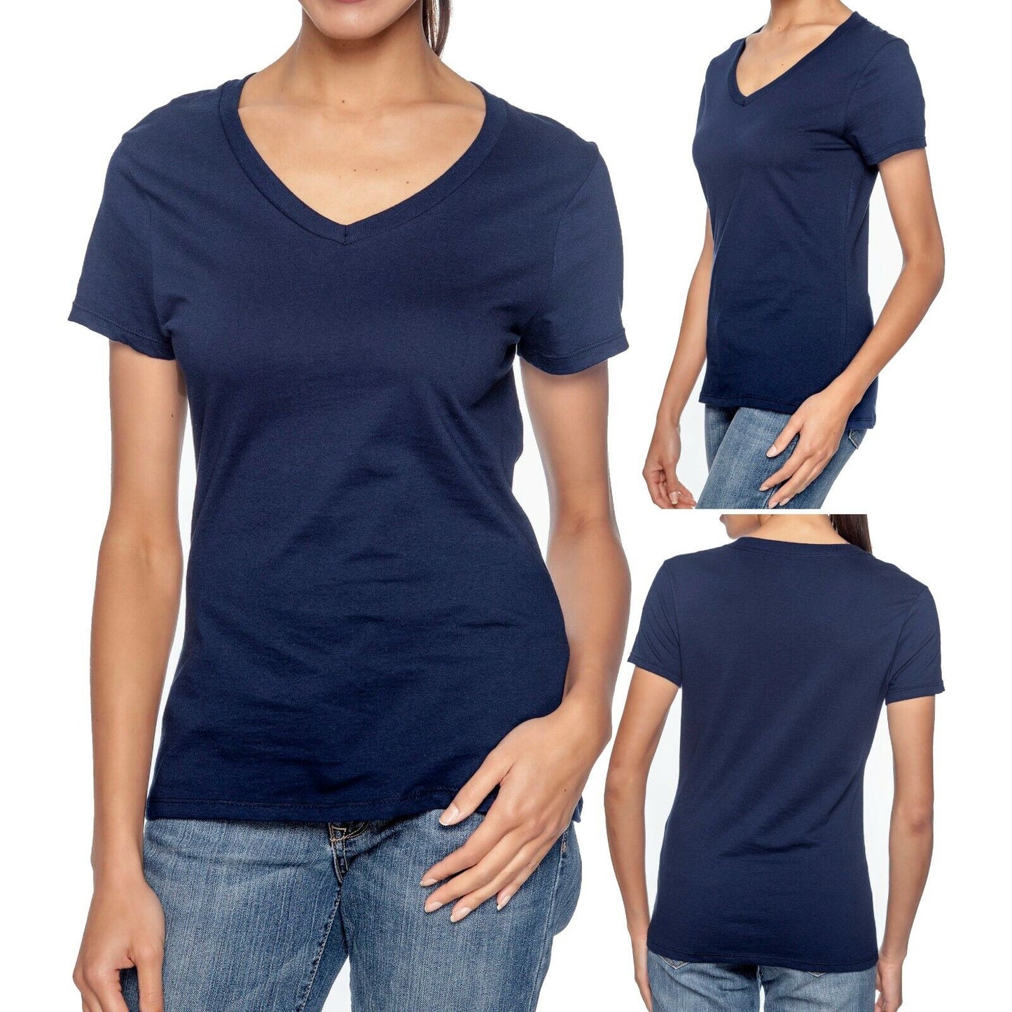 Hanes Ladies V-Neck T-Shirt 100% Cotton Nano Tee Top XS-2XL Womens Tee NEW