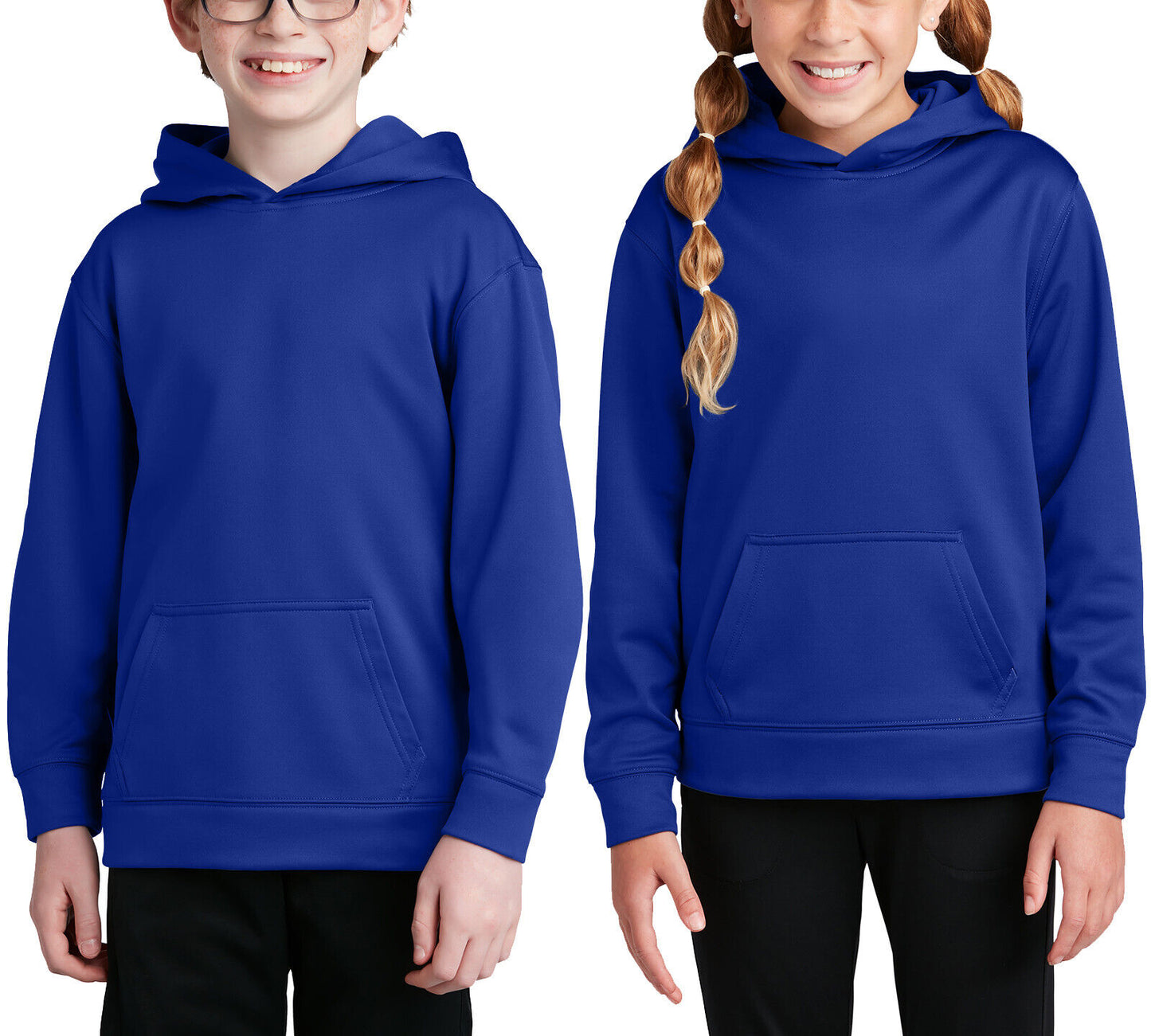 Youth Moisture Wicking Fleece Hooded Pullover Kids Hoodie Royal XL Girls & Boys