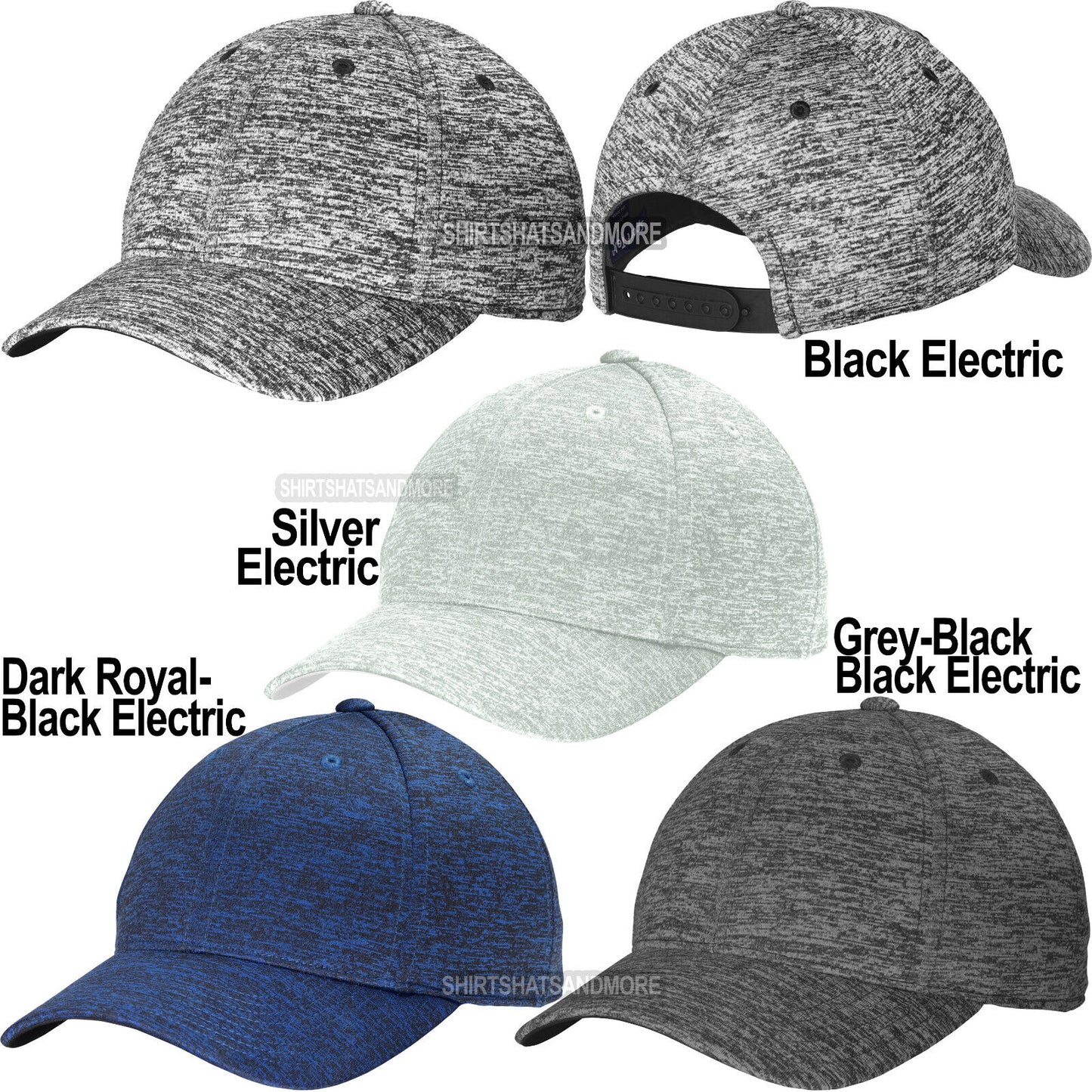 Mens Electric Heather Moisture Wicking Hat Structured Adjustable Baseball Cap