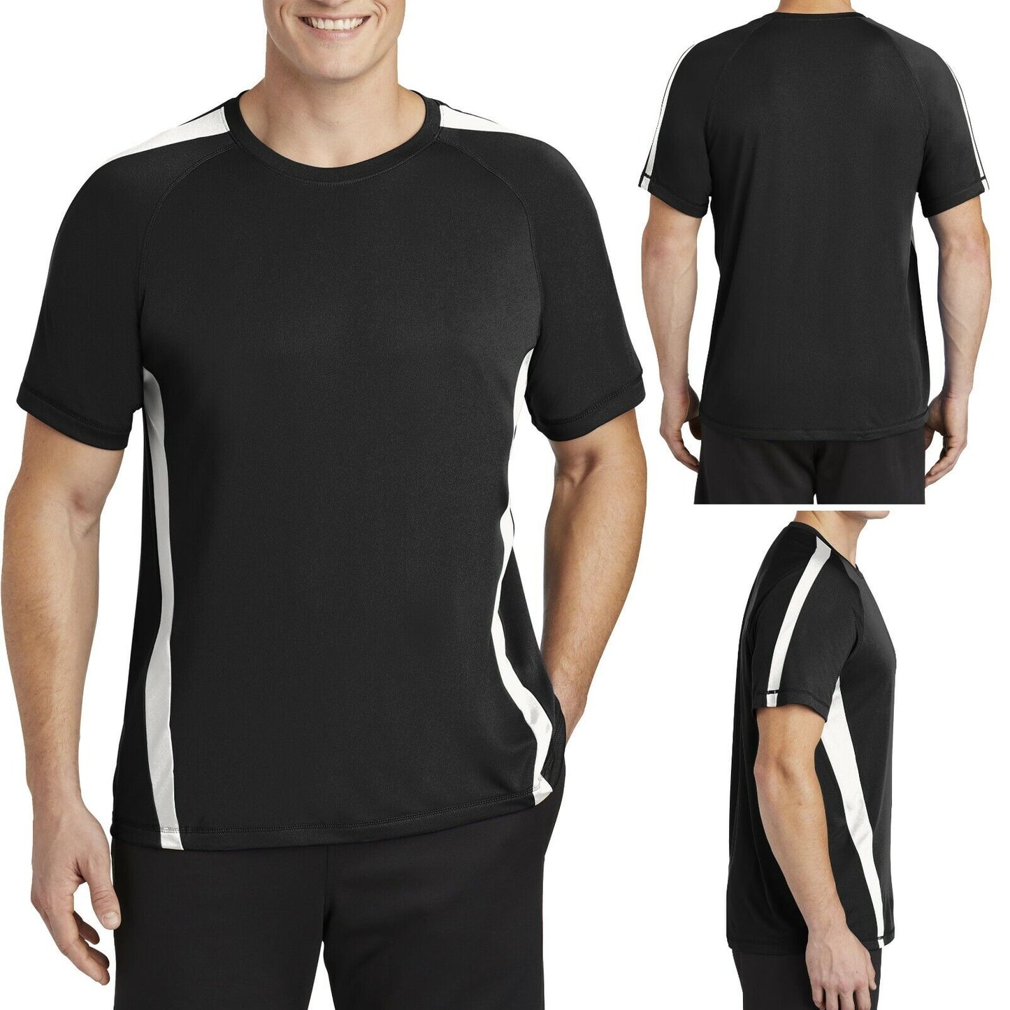 Mens Moisture Wicking T-Shirt Color Block dri-fit Performance XS - XL 2X 3X 4X