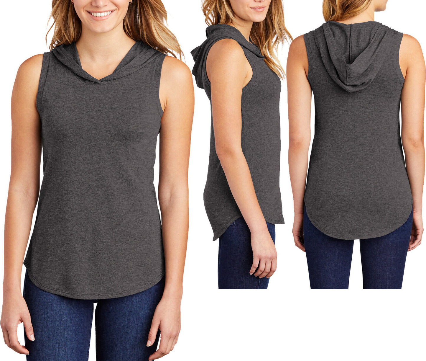 Womens Sleeveless Hoodie Tank Top Ladies Hooded Tee Soft Blended T-Shirt XS-4XL