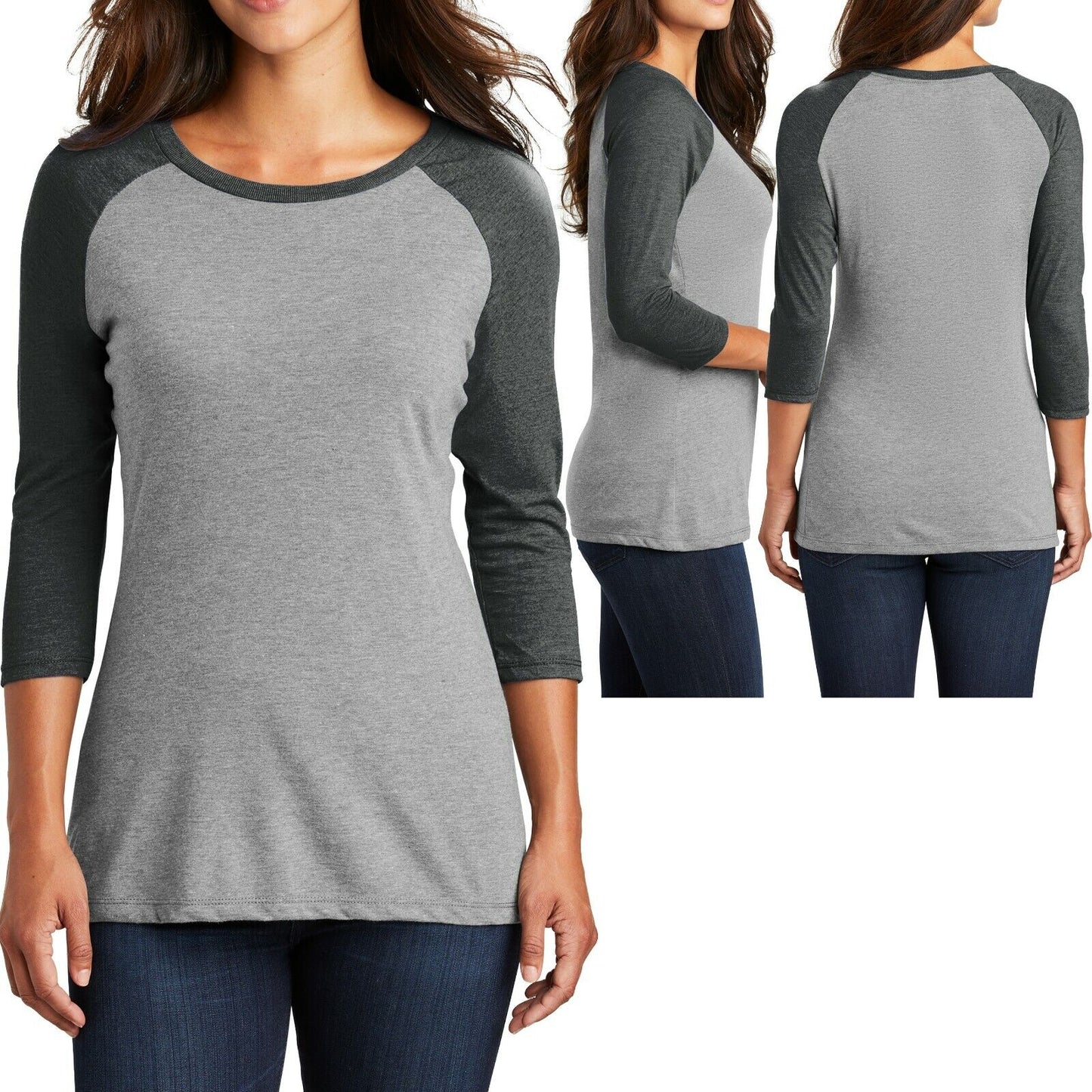 Ladies Tri Blend Baseball T-Shirt 3/4 Sleeve Womens Raglan Tee XS-XL 2X, 3X, 4X